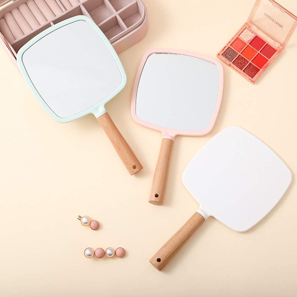 WE-CEF Handheld Wooden Makeup Mirror - Travel Portable for Men & Women - Home & Travel Use