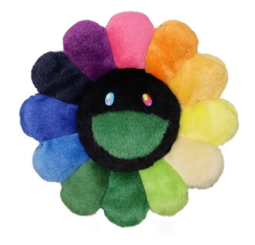 Takashi Murakami KAIKAI KIKI Flower Cushion Black Rainbow (60cm) - Modern Pop Art Home Decor for Living Room, Bedroom, and Office