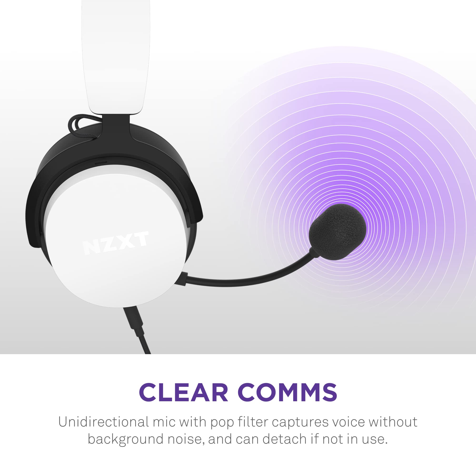 NZXT Relay Wired PC Gaming Headset with Hi-Res Audio & DTS:X 7.1 Surround Sound - Lightweight Comfort Design, Detachable Mic - White (AP-WCB40-W2) - Perfect for Competitive Gaming, Streaming & Long Gaming Sessions
