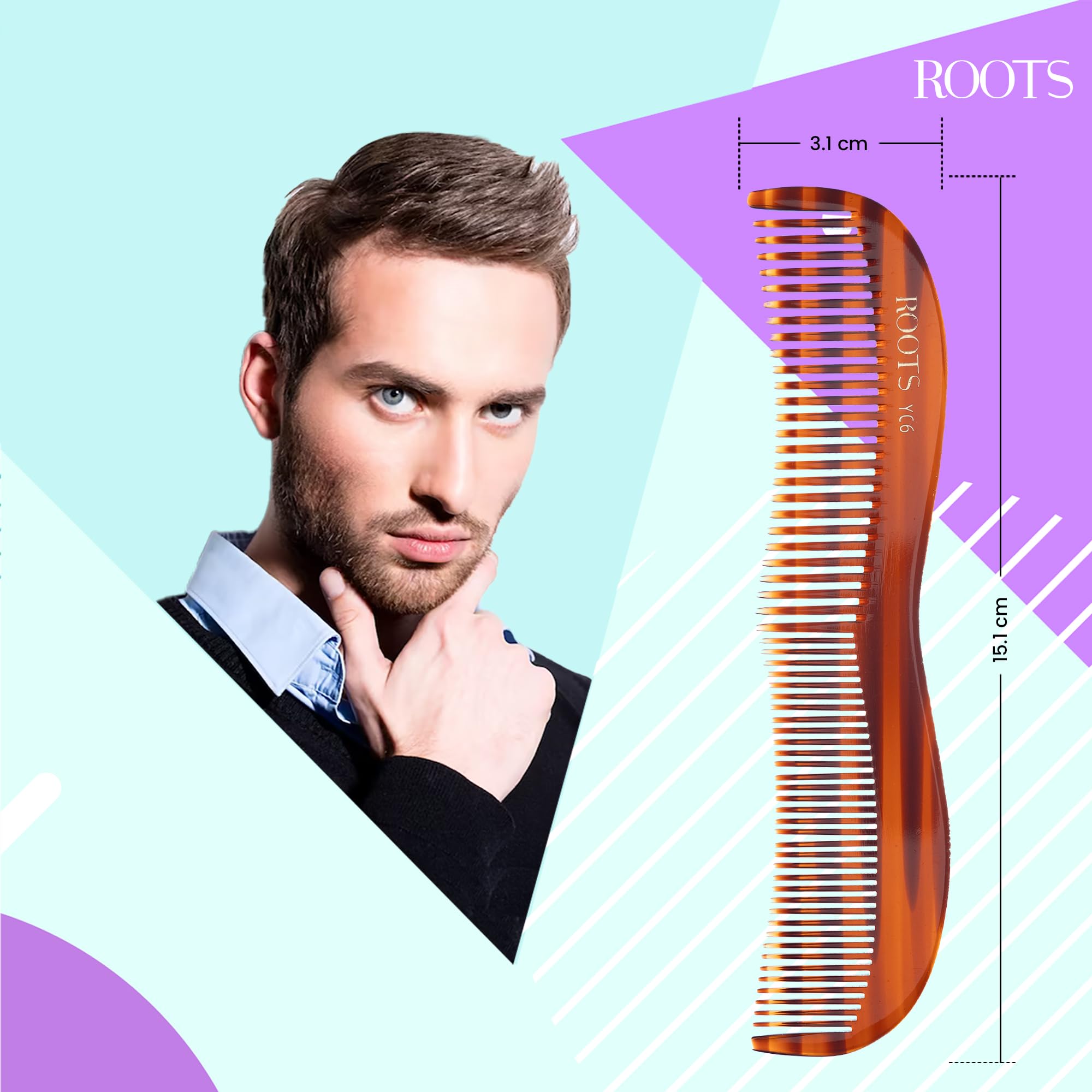 Roots Yoga Combs - Detangling Wet & Dry Hair Brush for Men & Women - No Damage Hair Styling Tool - Perfect for Yoga, Travel & Daily Hair Care
