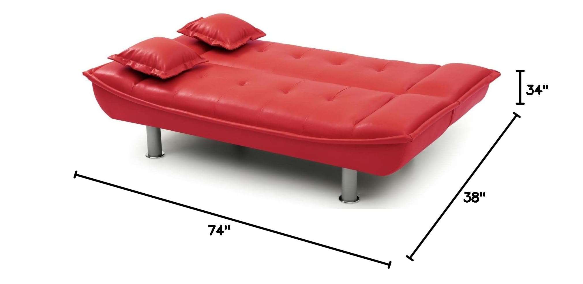 Glory Furniture Convertible Futon Sofa Bed in Red - 3-in-1 Sleeper Sofa for Small Spaces, Guest Rooms & Apartments