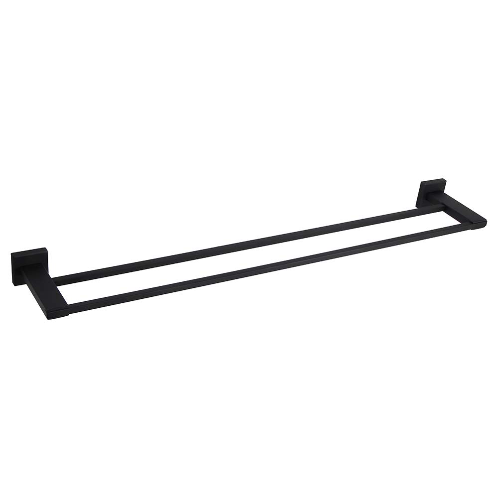 GERZWY 30-Inch Double Bathroom Towel Bar - Stainless Steel Wall Mounted Towel Rack - Modern Matte Black Finish - Perfect for Bathrooms, Showers & Spa Areas