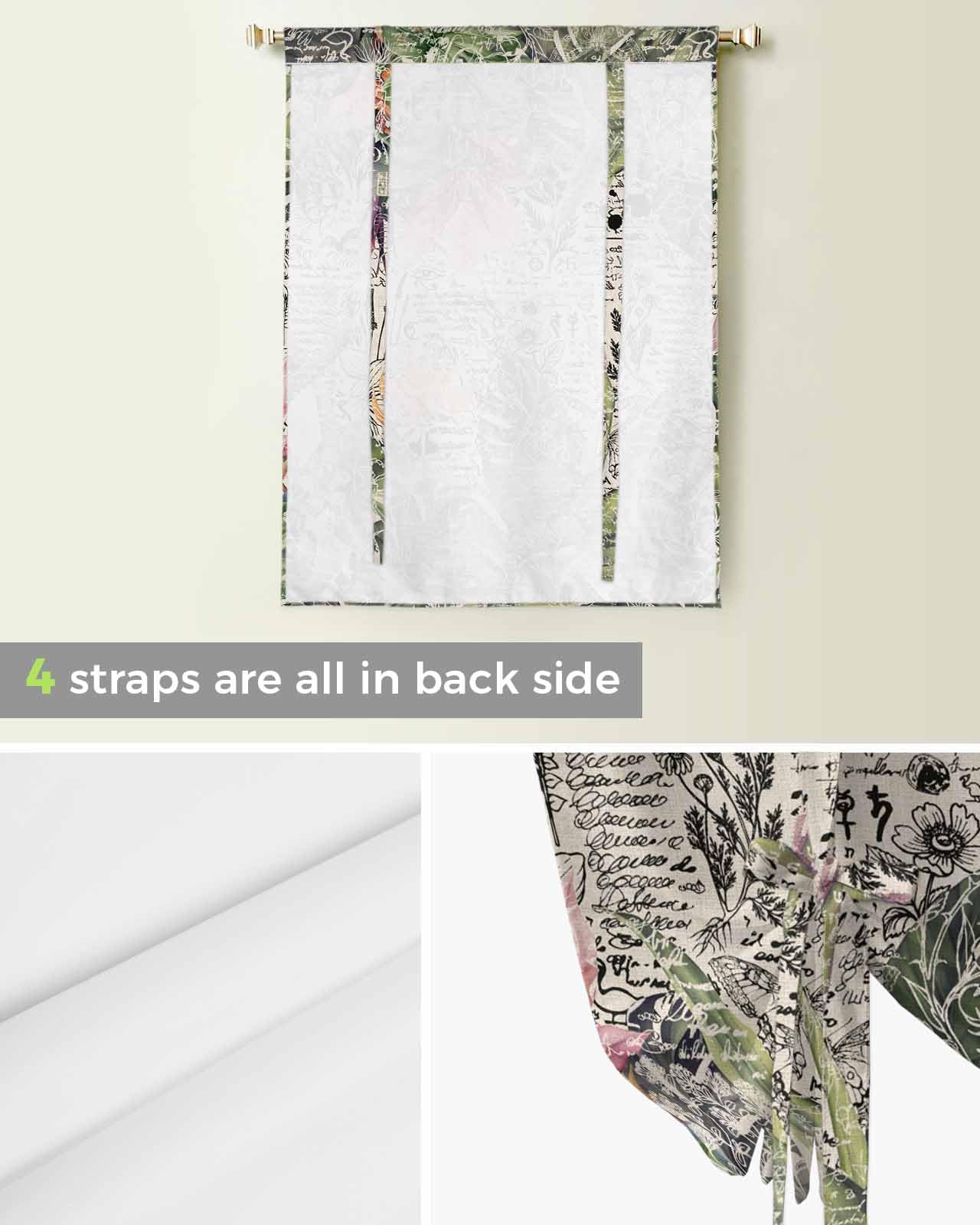 Botanical Tie-Up Curtains for Windows - Adjustable Balloon Shades with Tropical Floral Print, Farmhouse Kitchen Window Treatments, 42x45 Inch Rod Pocket Short Curtains - Perfect for Rustic Dining Rooms, Sunrooms & Cozy Bedrooms