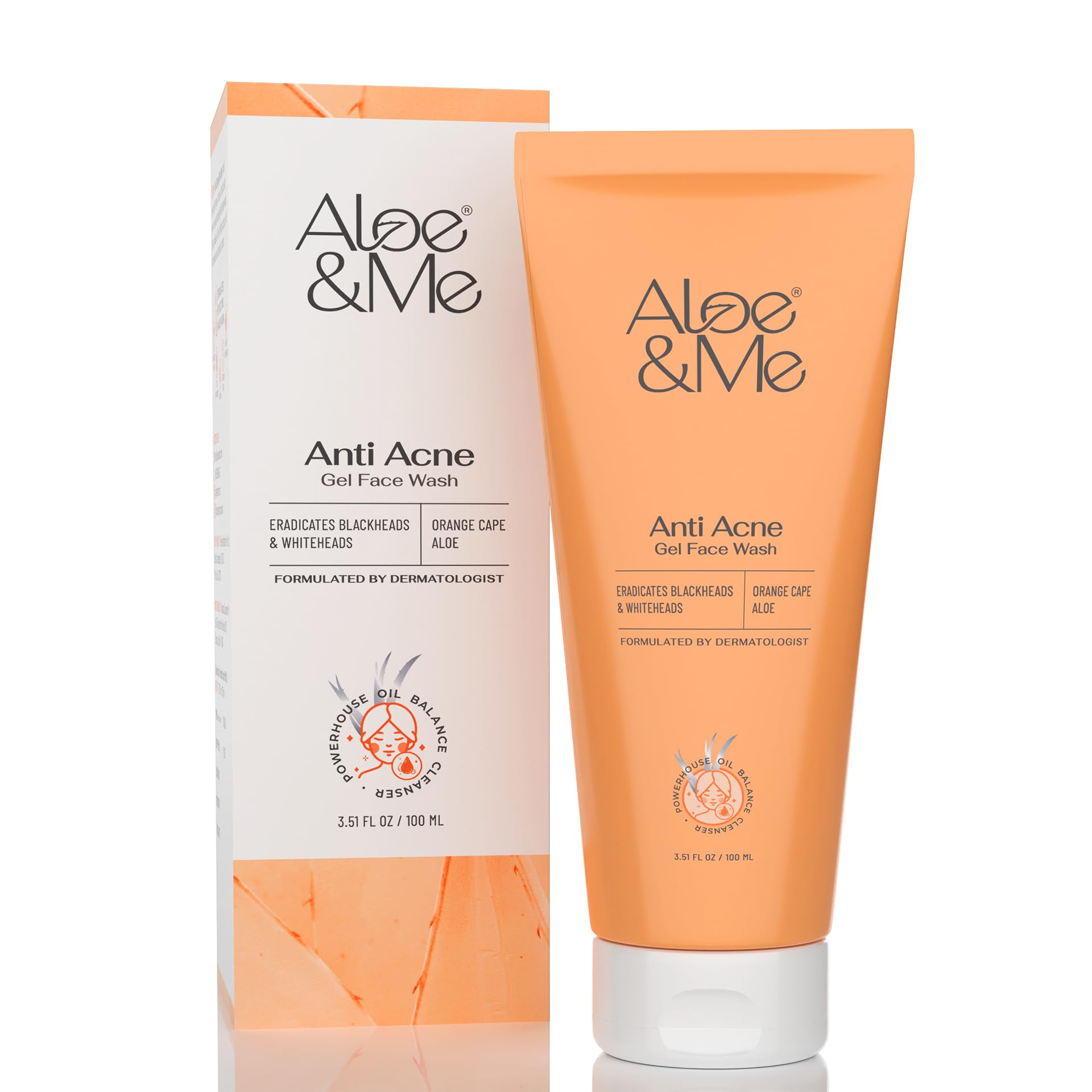 Aloe&Me Daily Gel Face Wash for Oily & Acne-Prone Skin - Sulfate-Free Anti-Acne Cleanser with Orange Cape Aloe to Reduce Breakouts & Unclog Pores (100ml) | Gentle Daily Cleansing for Clear, Healthy Skin | Perfect for Morning & Night Skincare Routine