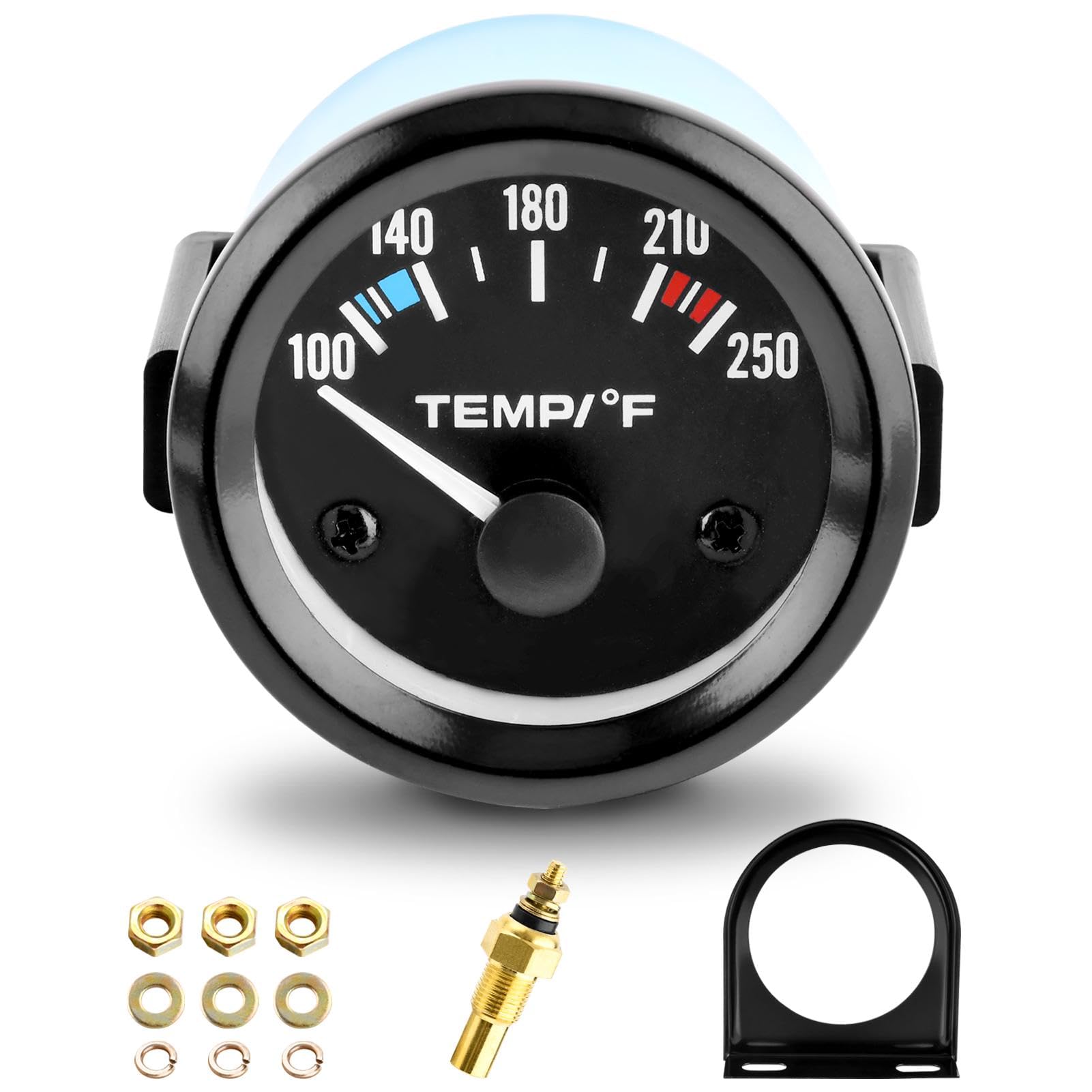 52mm Water Temp Gauge 100-250℉ with LED Backlight for Car, Boat, Truck - Black