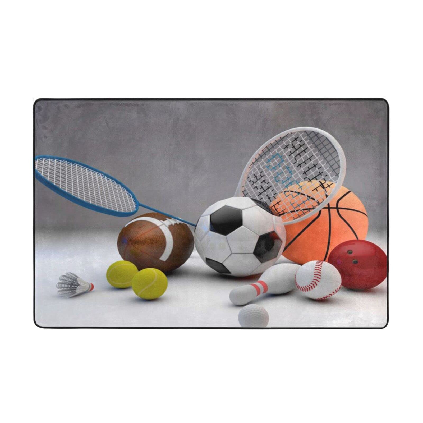 Sports Themed Area Rug - Non-Slip Indoor Outdoor Carpet for Living Room, Bedroom, Entryway - Perfect Doormat & Bath Mat for Home Decor - Durable Floor Mat for High Traffic Areas (One Size)