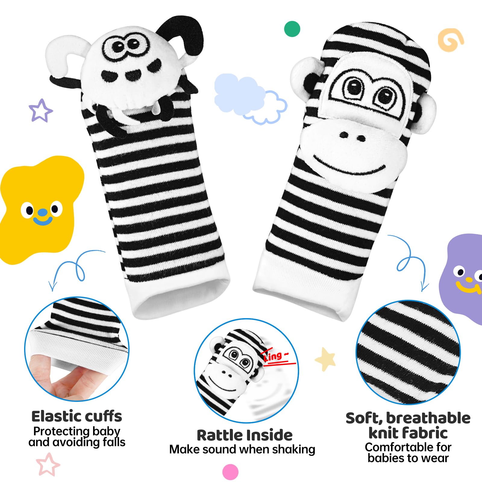 High Contrast Baby Socks & Rattles Toys 0-12 Months - Newborn Sensory Gifts for Playtime
