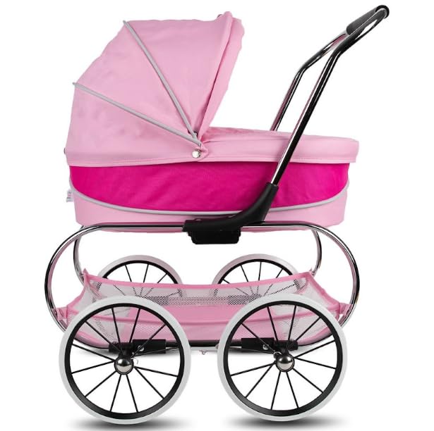 Valco Baby Classic Pink Doll Stroller with Removable Bassinet - Vintage-Inspired Design, Handcrafted Wheels, Perfect Gift for Girls Age 3+ | Pretend Play, Tea Parties & Nursery Role Play