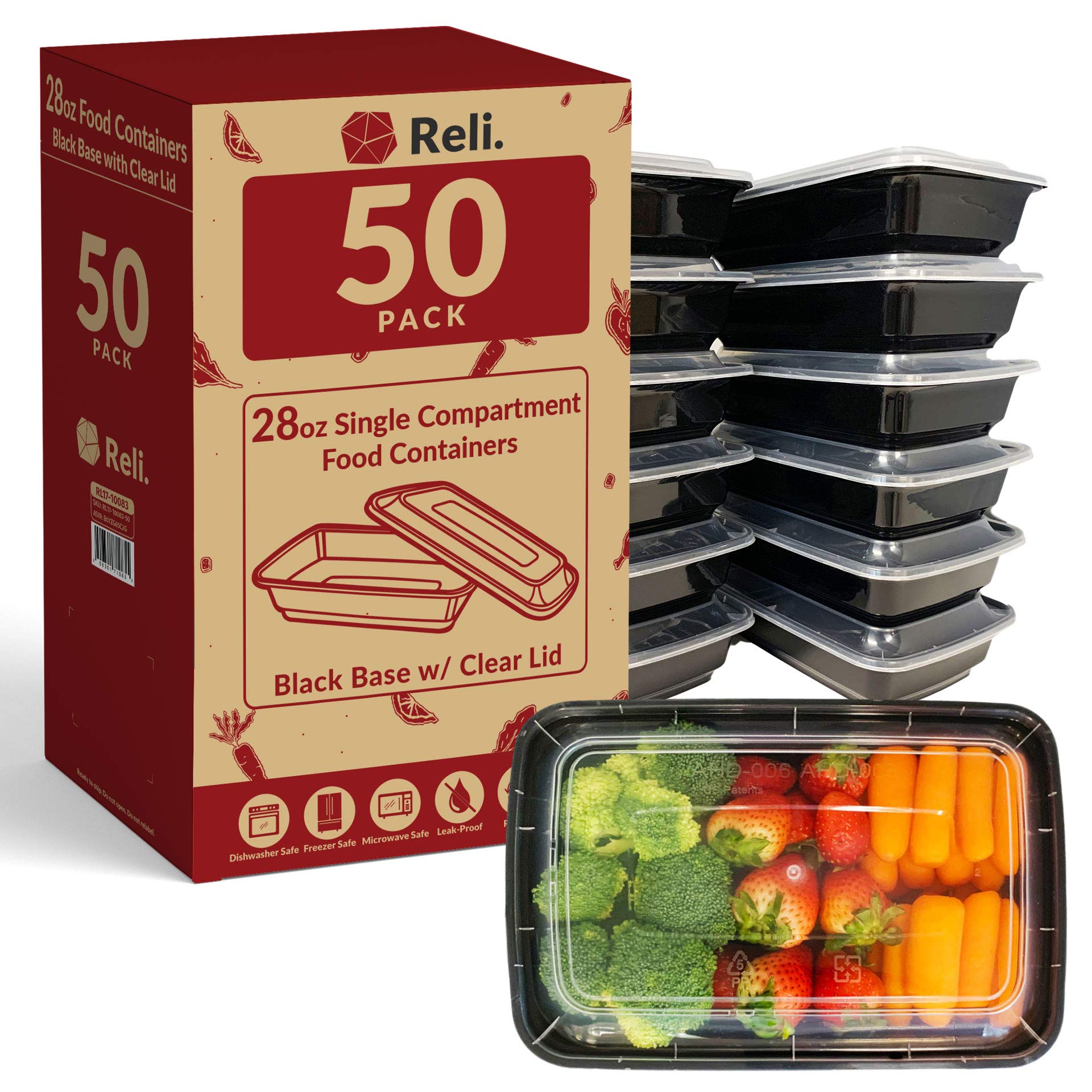 28 oz Meal Prep Containers with Lids - 50 Pack | Microwave Safe Disposable Food Storage Containers | BPA-Free Plastic | Perfect for Leftovers, Takeout, Lunch & Meal Planning | Ideal for Office, School, Picnics & Food Delivery Services
