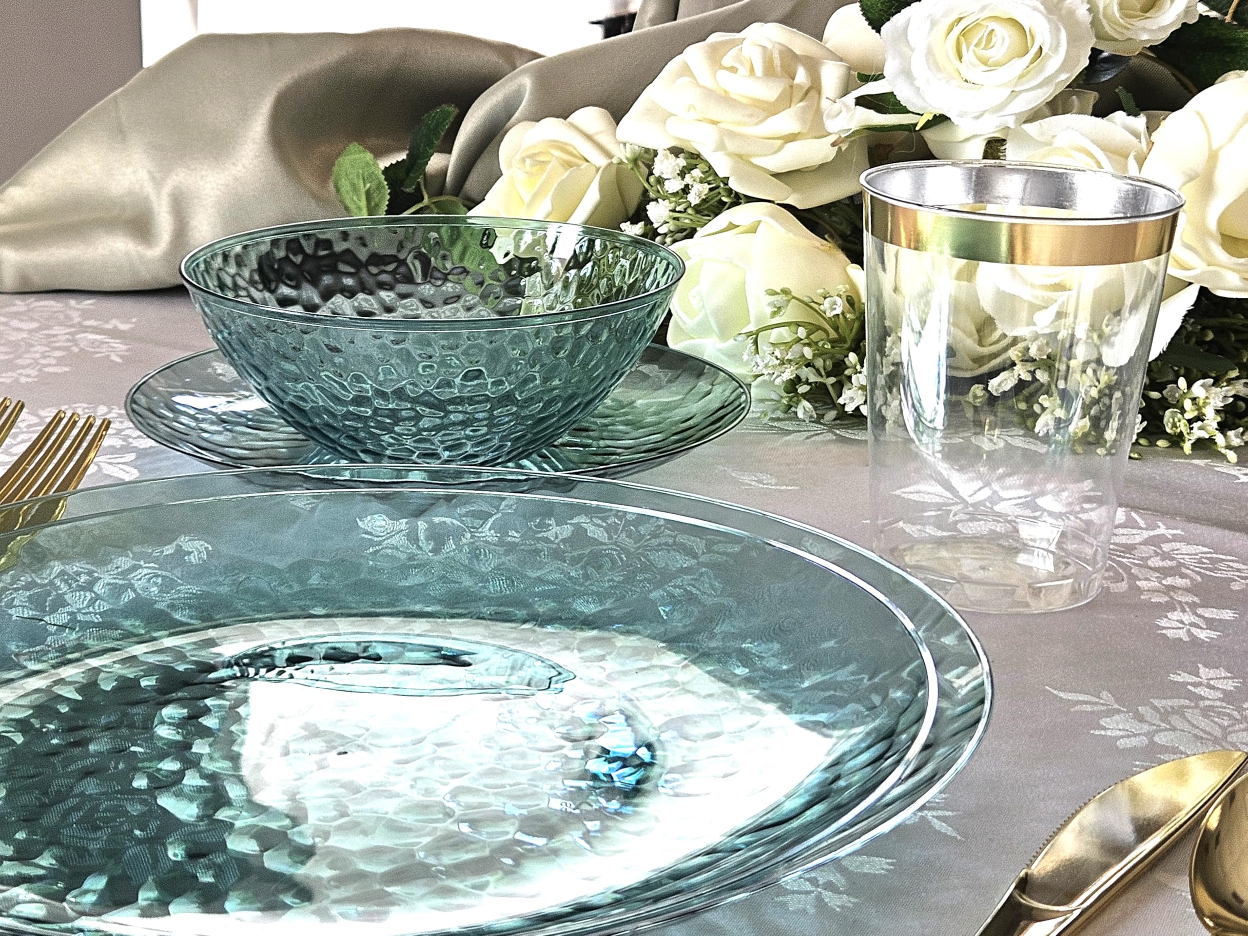 60 Pack Disposable Plastic Plates - 9 Inch Luncheon Plates for Wedding, Party & Events - Coastal Clear Blue - Perfect for Birthday, Baby Shower & Outdoor Gatherings