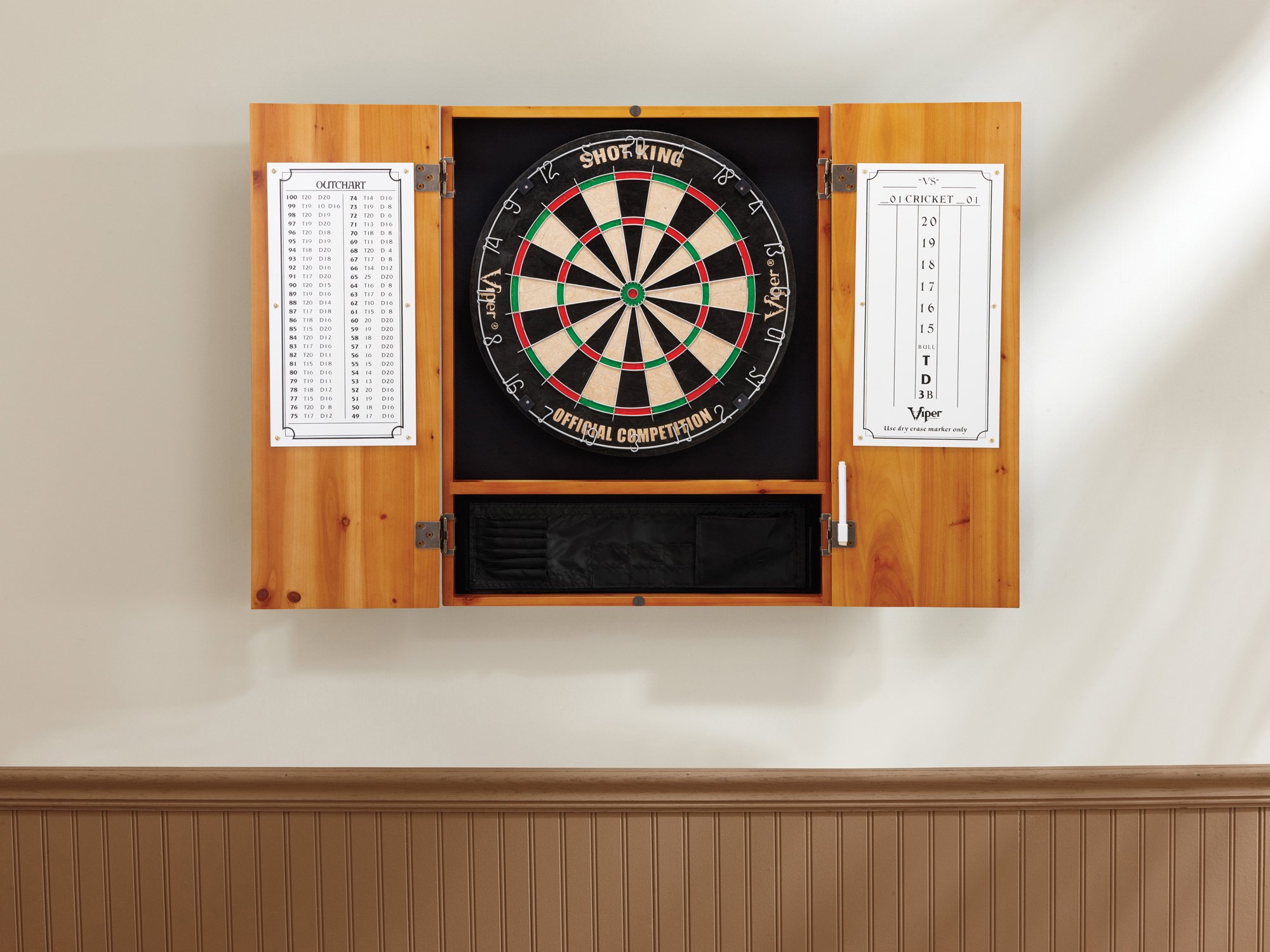Viper Metropolitan Solid Wood Sisal/Bristle Steel Tip Dartboard Cabinet - Oak Finish (Cabinet Only, No Dartboard Included) | Perfect for Game Rooms, Bars, and Man Caves