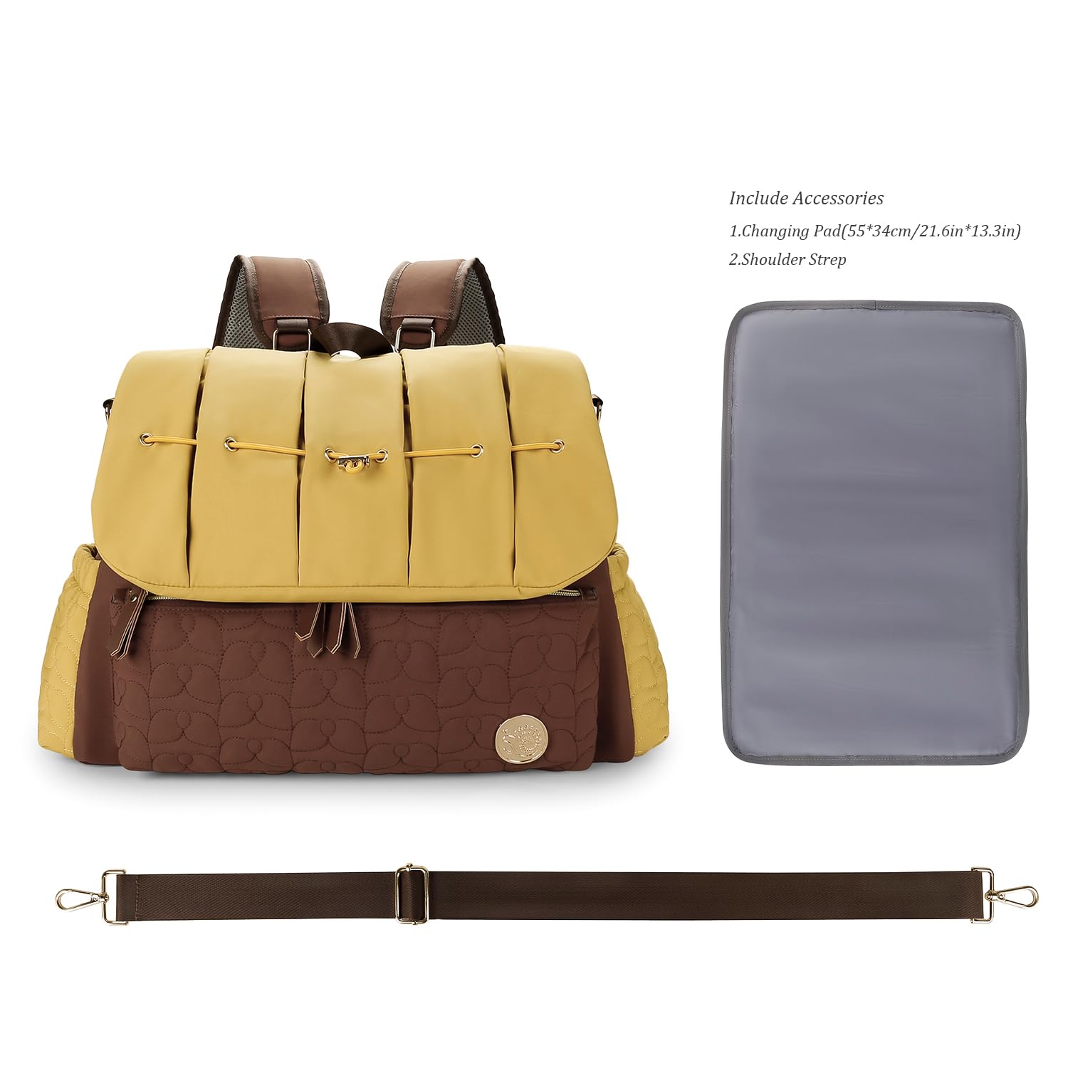 MOMIGO Large Baby Diaper Backpack - Multifunctional Travel Diaper Bag for Moms with Portable Changing Pad, Waterproof & Spacious (Brown) | Perfect for Daycare, Travel, and On-the-Go Parenting