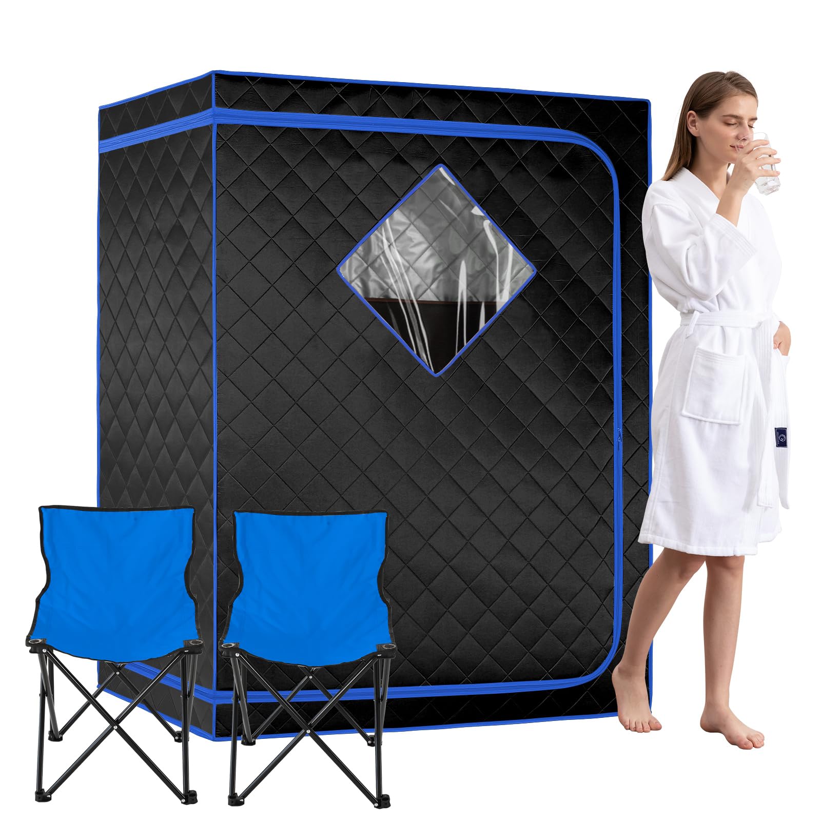 ZONEMEL Oversize Portable Far Infrared Sauna for Home - Large 1-2 Person Spa with Remote Control | Detox & Relaxation Therapy | Includes 2 Folding Chairs | Perfect for Home Gym, Yoga Studio & Personal Wellness Retreat