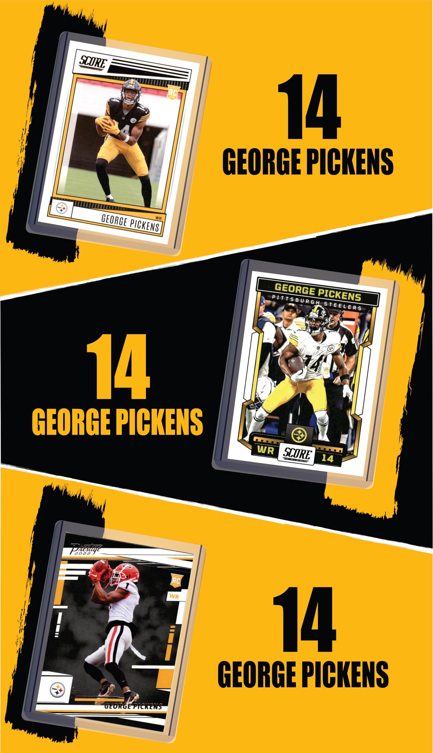 George Pickens (3) Assorted Pittsburgh Steelers Football Cards Gift Pack - Perfect for Collectors, Fans & Sports Memorabilia Enthusiasts