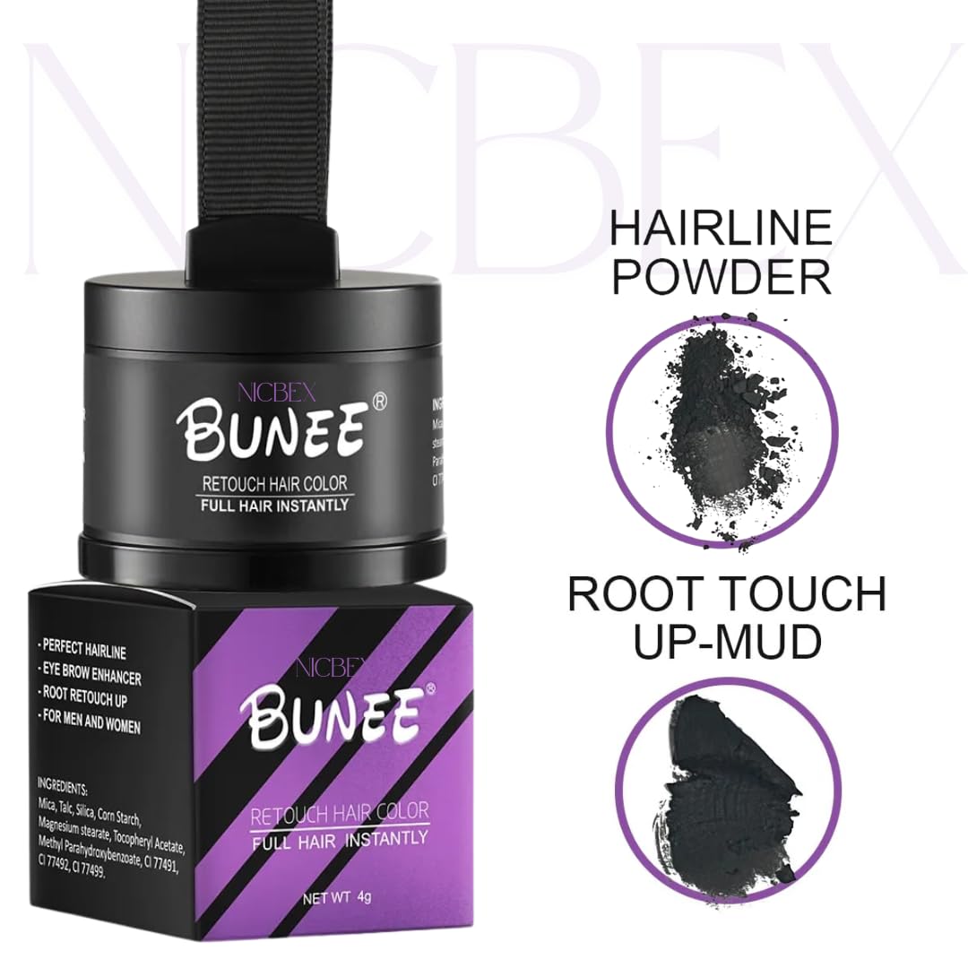NicBex Natural Hairline Powder & Eyebrow Stamp – Quick Root Touch-Up for Hair & Eyebrows | Hair Shading Sponge Pen & Shadow Powder Stick | Black Root Cover-Up for Thinning Hair & Bald Spots | Perfect for Daily Use, Travel & On-the-Go Touch-Ups (1 Pack)