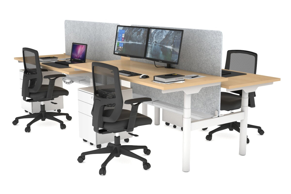 Flexi Premium Height Adjustable 4-Person H Bench Workstation - White Frame [1800L x 700W] - Ideal for Office, Coworking Spaces & Home Offices