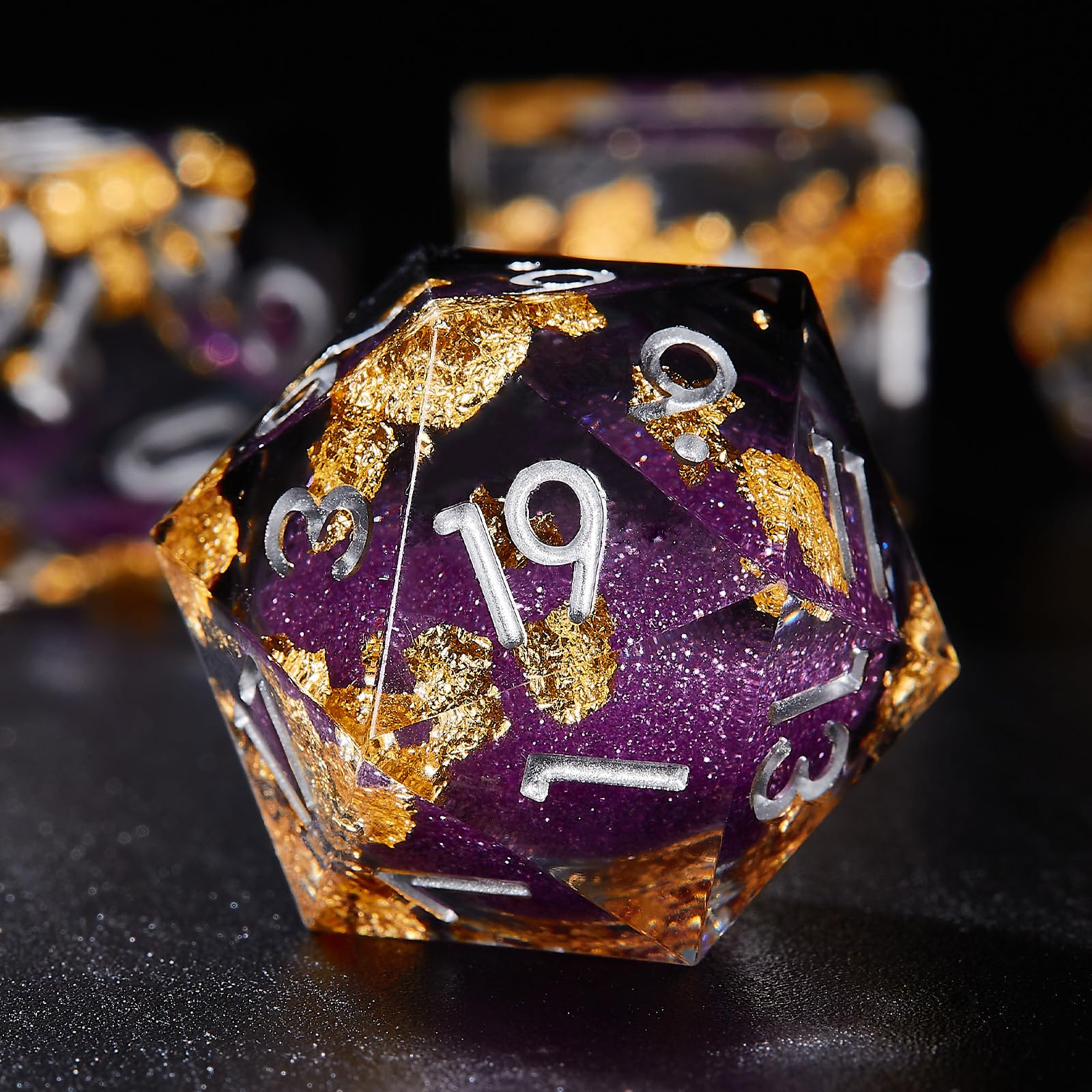 Joylord Sharp Edge Resin Dice Set for Dungeons & Dragons - Liquid Core & Gold Foil Polyhedral DND Dice | Handcrafted RPG, D&D, D20, D12, D10, D8, D6, D4 Dice Set | Perfect for Tabletop Gaming, D&D Campaigns & Role Playing Adventures
