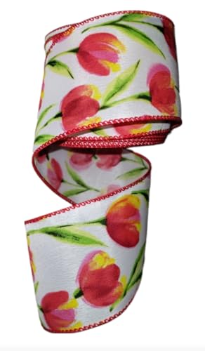 10 Yards Member's Mark Spring to Summer Wired Ribbon - Tulip Design for Gift Wrapping, Floral Arrangements & DIY Crafts
