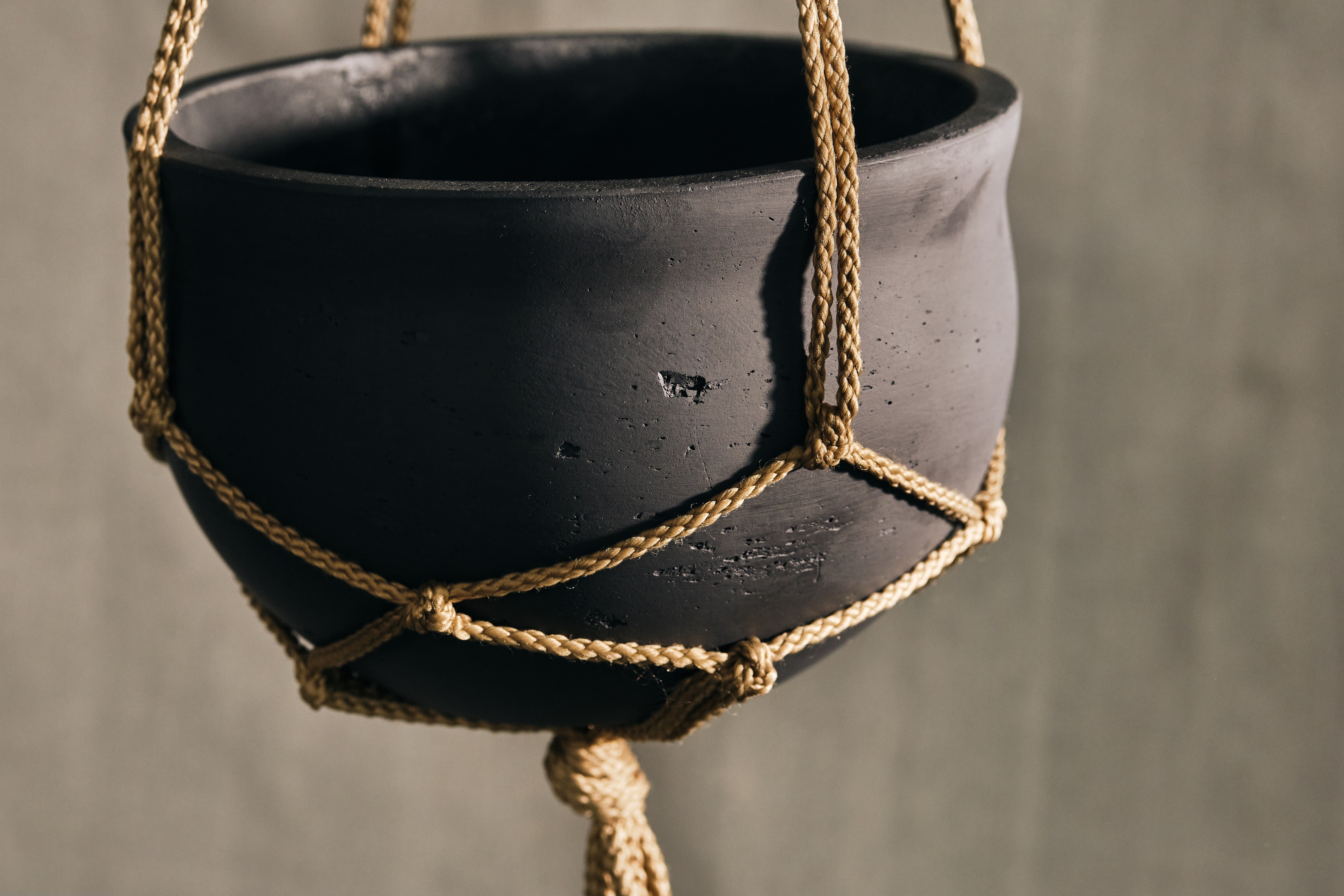 Dark Concrete Plant Pot with Macrame Hanger - 8 Inch Diameter Modern Home Decor for Indoor Plants, Succulents & Hanging Gardens | Perfect for Living Room, Bedroom, Balcony & Office Decor