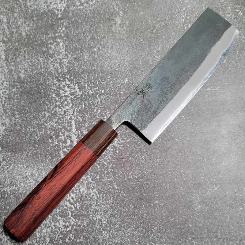 Premium Japanese Nakiri Knife 165mm - Tokushu Rosewood Series White #2 Kurouchi - High Carbon Steel Blade for Professional Chefs & Home Cooking - Perfect for Vegetable Chopping, Slicing & Meal Prep