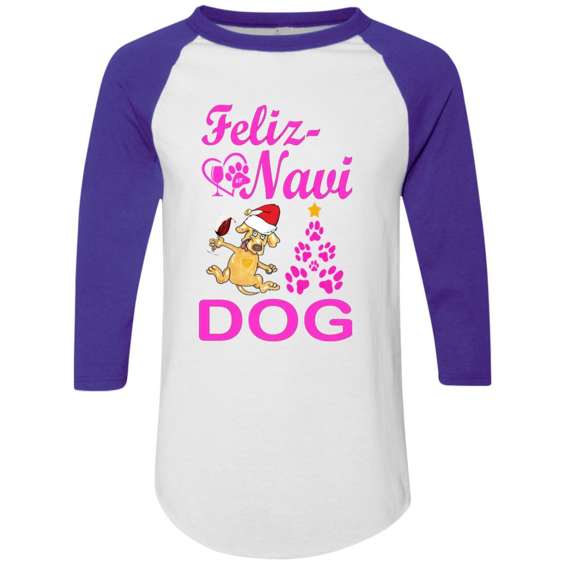 Feliz Navidad Dog Christmas Sweater - Pink Colorblock Raglan Jersey for Small & Large Dogs | Holiday Pet Outfit for Parties & Photos