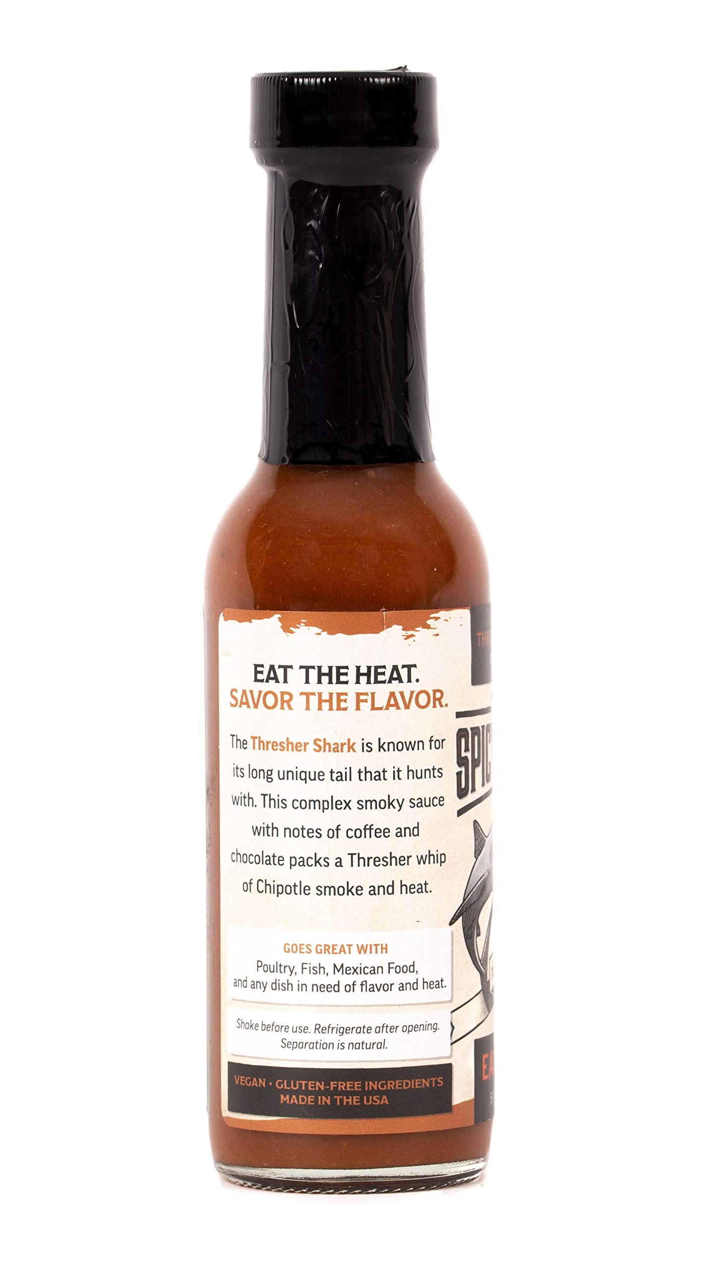 The Spicy Shark Thresher Shark Hot Sauce - Vegan, Gluten-Free, Made in USA - Featured on Hot Ones Show - Perfect for Wings, Tacos & Spicy Food Lovers