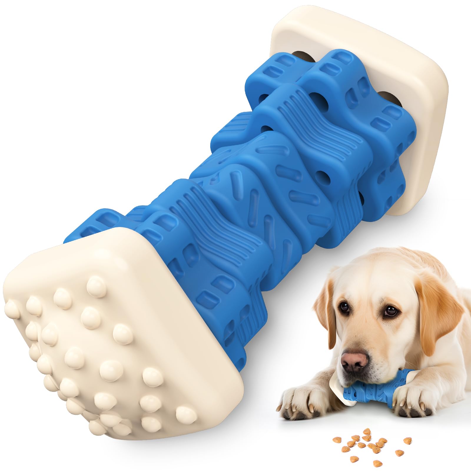Durable Indestructible Dog Chew Toys for Aggressive Chewers - Beef Flavor Interactive Puzzle Toys, Safe Rubber Chewers for Large Medium Small Dogs (Blue) - Perfect for Training, Boredom Relief & Playtime