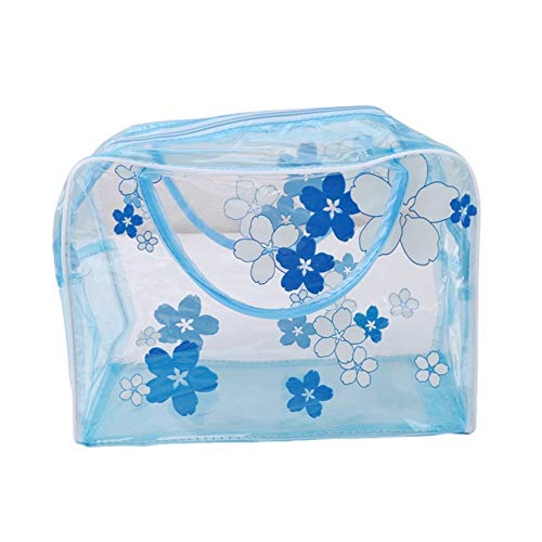 KISSFRIDAY Floral Transparent Washing Bag - Waterproof Cosmetic & Toiletry Travel Organizer with Zipper Pouch (Blue) - Perfect for Makeup Storage, Travel Essentials & Laundry Delicates