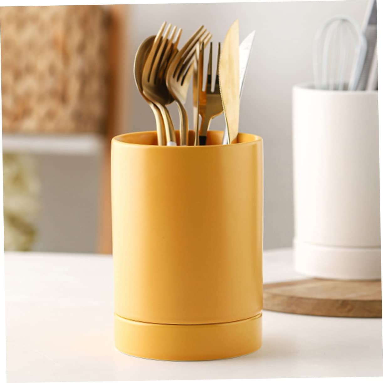 **Hemoton Marble Countertop Utensil Organizer - Kitchen Spoon, Fork, Chopstick Holder - Plastic Silverware Storage Canister for Countertop - Perfect for Kitchen, Dining Room, and Restaurant Use**