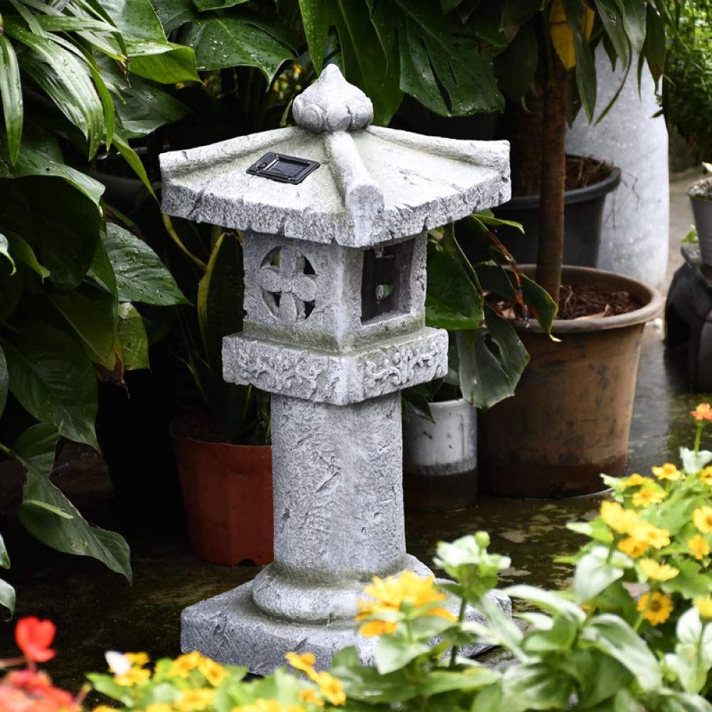 Japanese Pagoda Solar Lantern - Resin Garden Decor with LED Lights for Outdoor Pathway, Patio, Yard & Lawn Decoration - Waterproof Buddhist Sculpture for Asian-Themed Landscaping