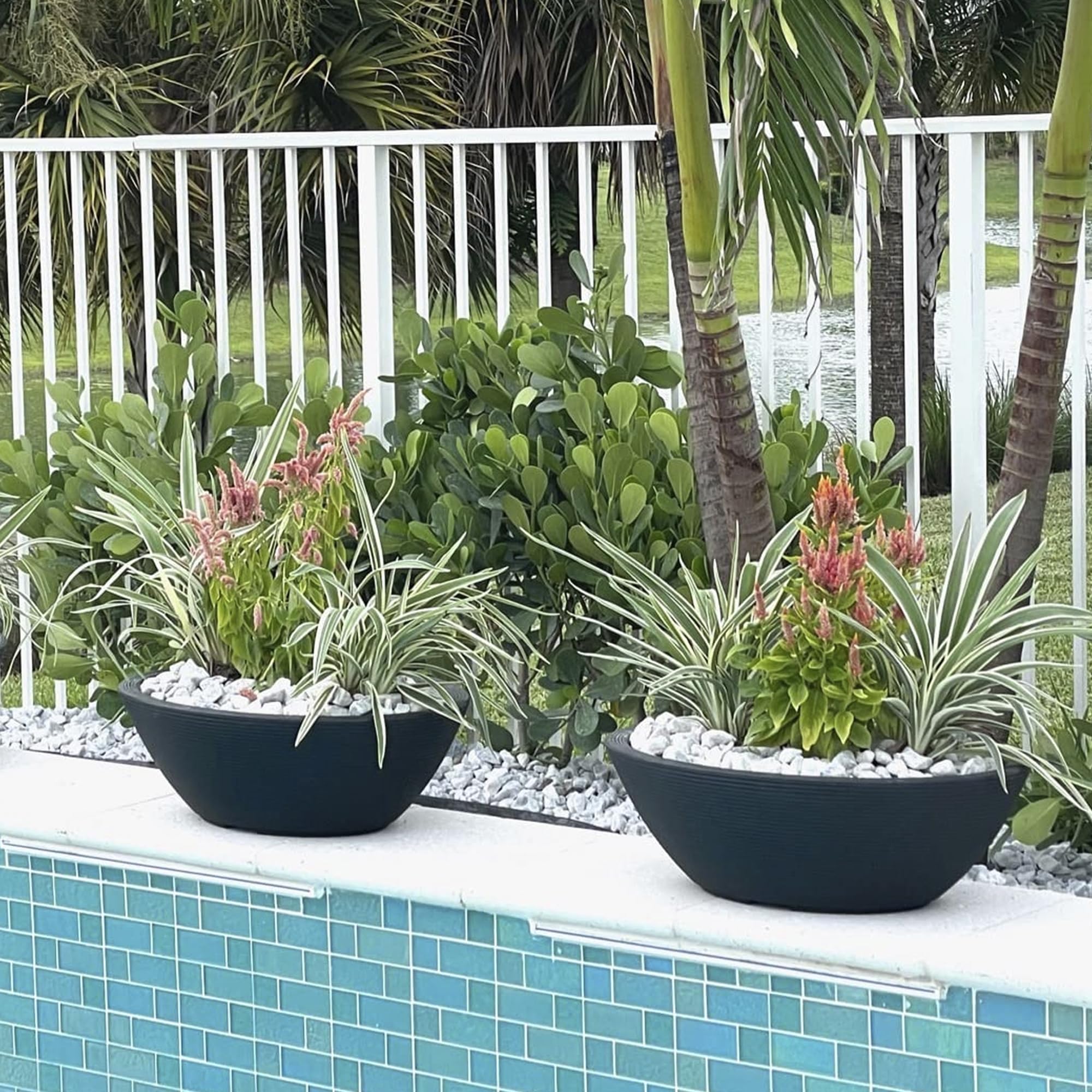 **Delano 26-Inch Double-Walled Planter by Crescent Garden – Slate Gray Outdoor/Indoor Plant Pot for Patio, Garden & Home Decor**