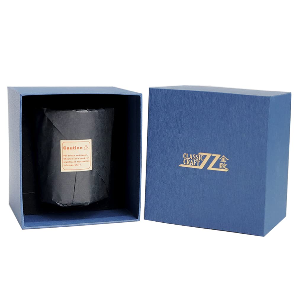 Premium Hand-Cut 8oz Amber & Blue Crystal Old Fashioned Whiskey Glasses Set with Gift Box - Elegant Barware for Cocktails, Bourbon, Scotch & Home Entertaining
