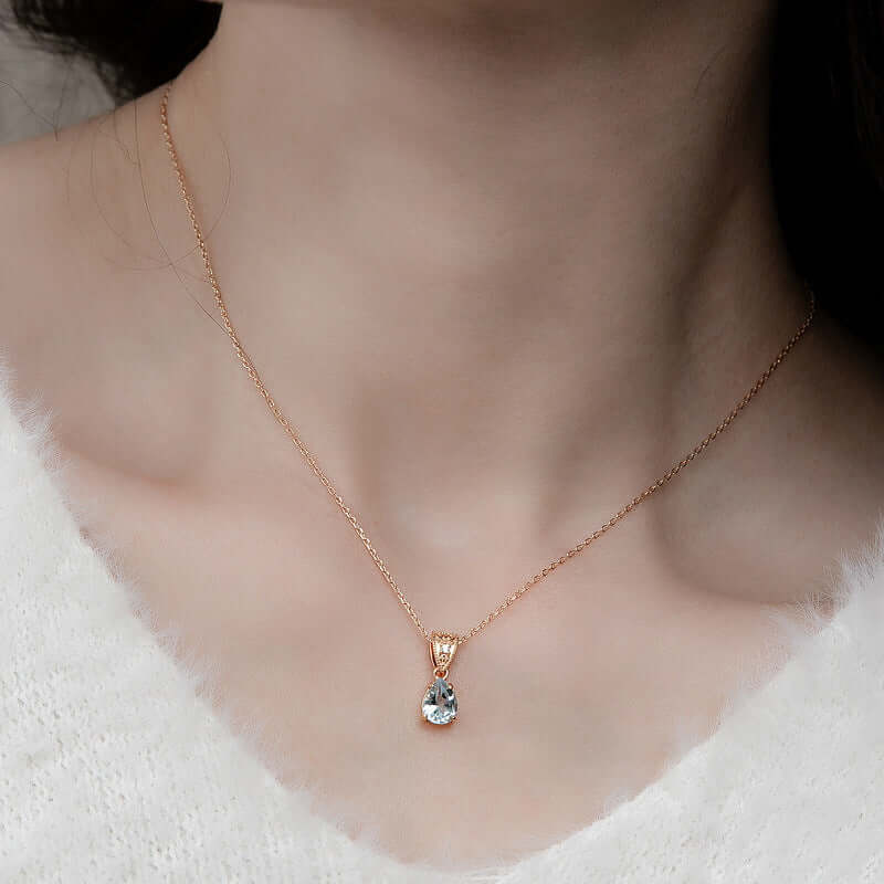 Blue Topaz Teardrop Pendant Necklace - Sagittarius Birthstone Jewelry for Women | December Birth Gift, Zodiac Necklace for Birthday, Anniversary & Special Occasions | HJZB 163