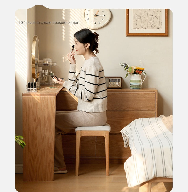 Solid Oak Wood Ultra Narrow Dressing Table - Compact Vanity Desk for Small Spaces, Bedroom, Apartment & Dorm Room