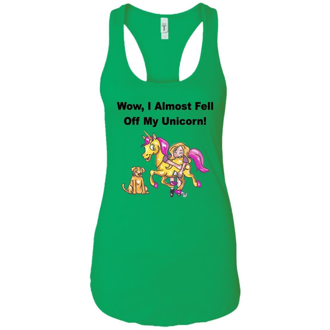 Wow I Almost Fell Off My Unicorn Racerback Tank Top - Funny Sarcastic Women's Graphic Tee - Soft Comfortable Workout & Lounge Wear - Perfect for Gym, Yoga & Casual Outfits