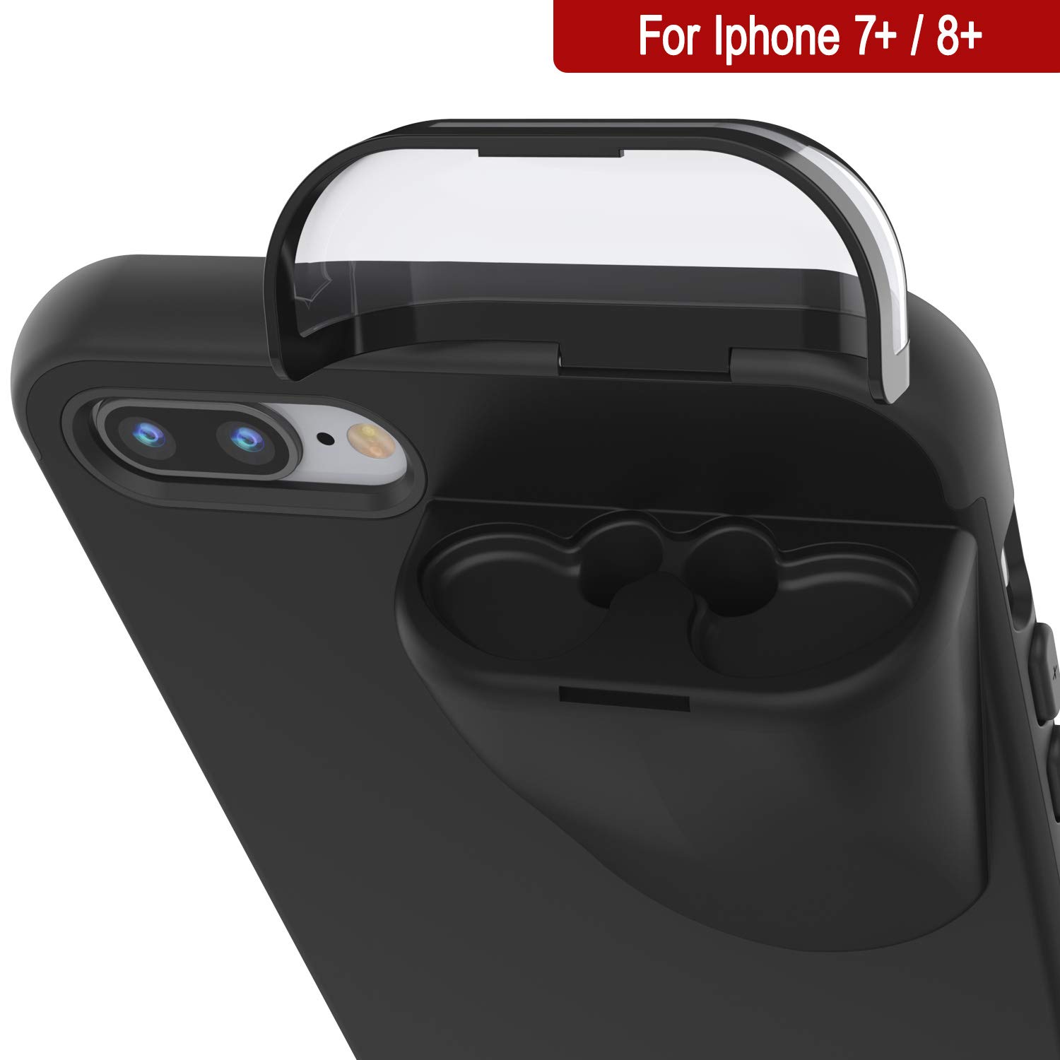 Punkcase iPhone 8 Plus Case with AirPods Holder - Slim & Durable 2-in-1 Protective Cover for iPhone 8 Plus (5.5 Inch) - Compatible with AirPods 1 & 2 - Perfect for Gym, Travel & Everyday Use [Black]