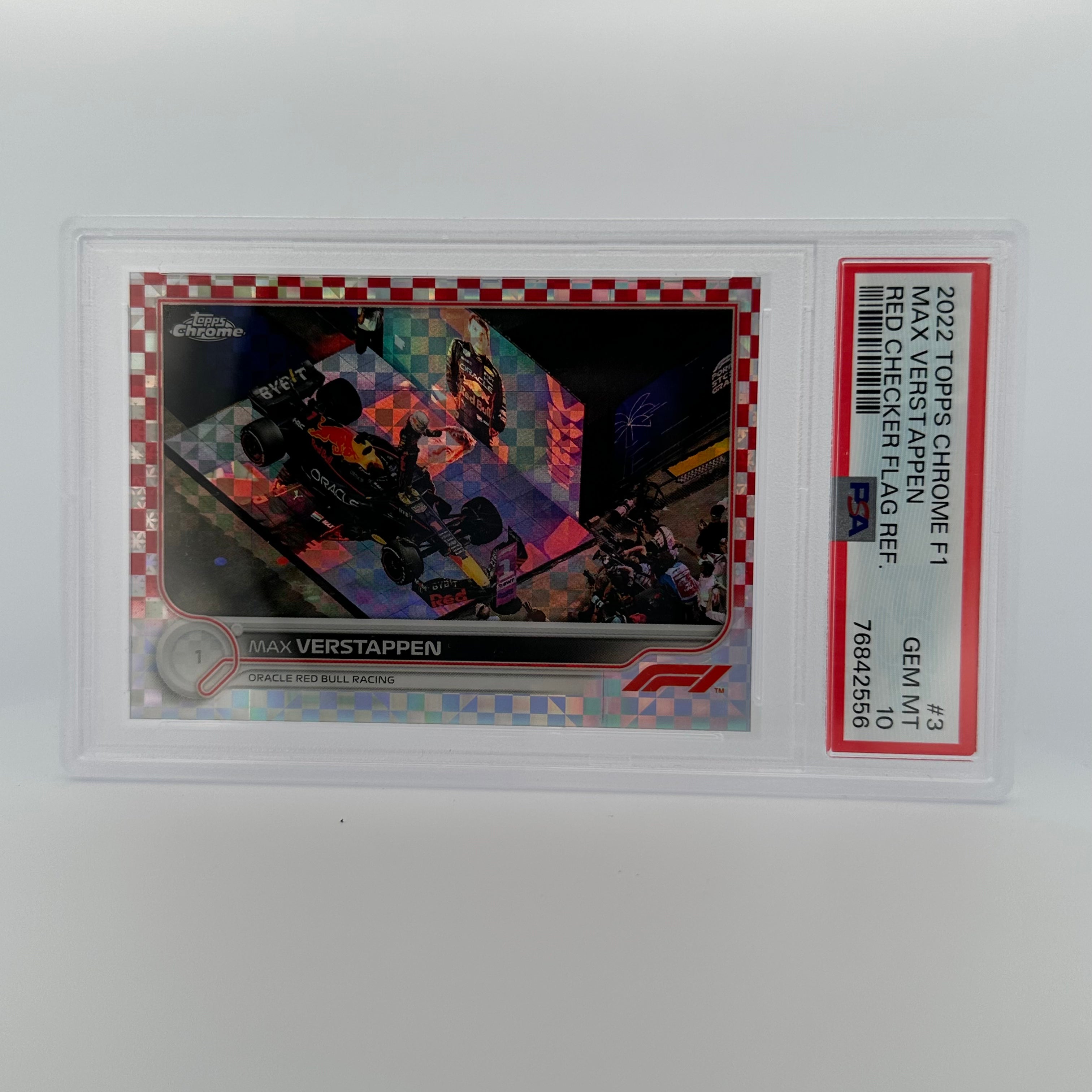 PSA 10 1/5 MAX VERSTAPPEN #3 Red Checker Flag Refractor - Rare F1 Racing Card for Collectors & Fans, Perfect for Display & Investment