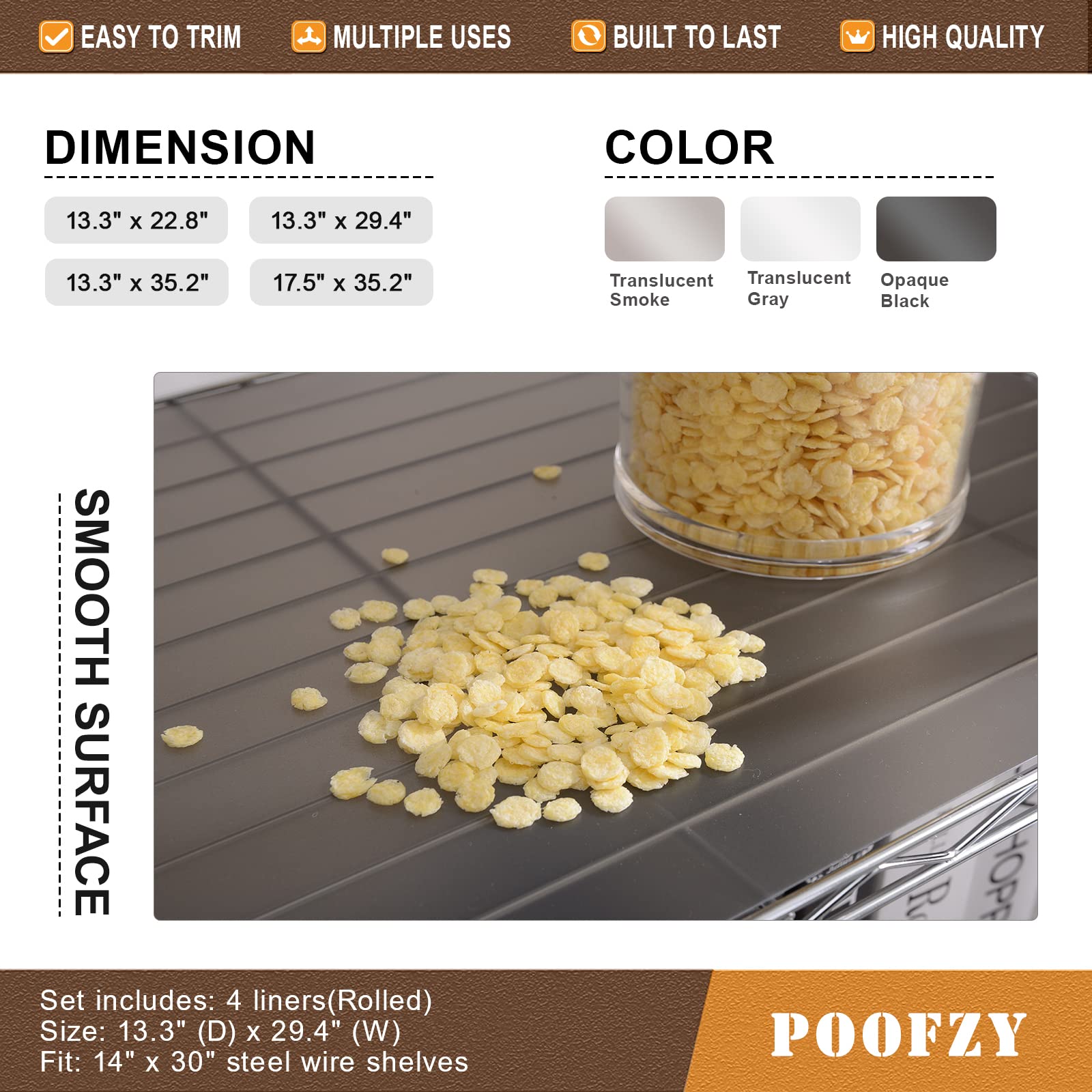 Poofzy Non-Adhesive Plastic Shelf Liners for Wire Shelving - 14