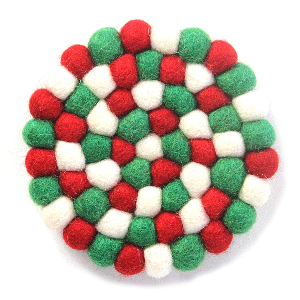 Handmade Felt Ball Wool Trivet Hot Pad - 8 Inch Round Heat Resistant Coaster for Kitchen, Dining Table, Christmas Decor - Eco-Friendly & Handcrafted in Nepal