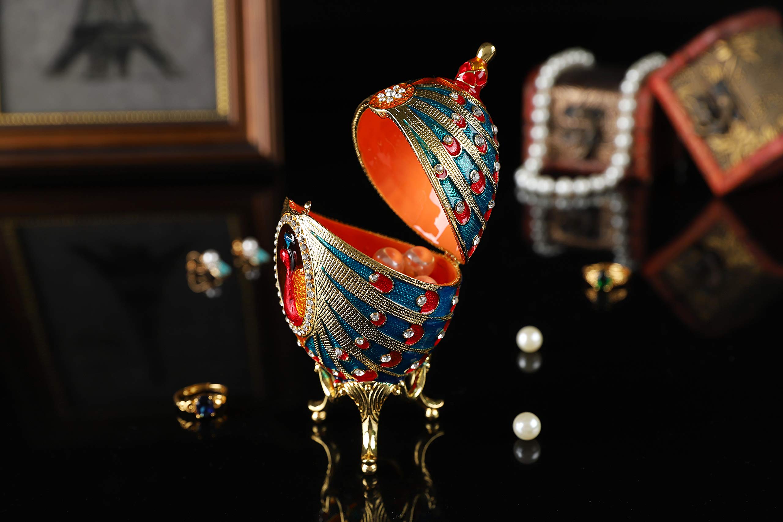 QIFU Hand-Painted Easter Egg Jewelry Box with Enamel & Rhinestones - Unique Gift for Home Decor, Easter Collectible - Perfect for Jewelry Storage & Holiday Gifting