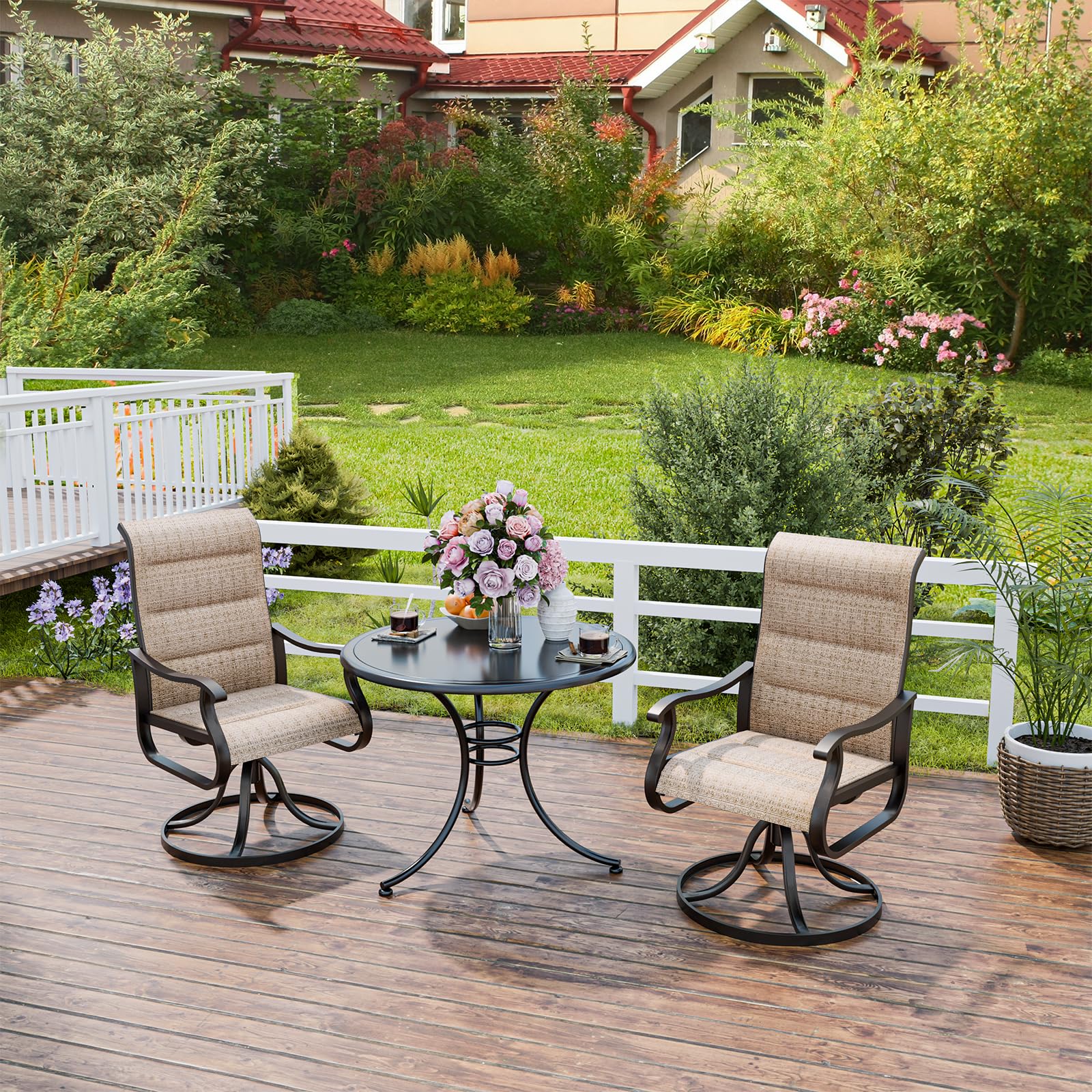UDPATIO 2-Piece Swivel Dining Chair Set - High Back Outdoor Chairs with All-Weather Breathable Textilene Cushions & Metal Rocking Frame - Perfect for Patio, Garden, Lawn, Backyard, Poolside & Outdoor Dining Areas - Brown