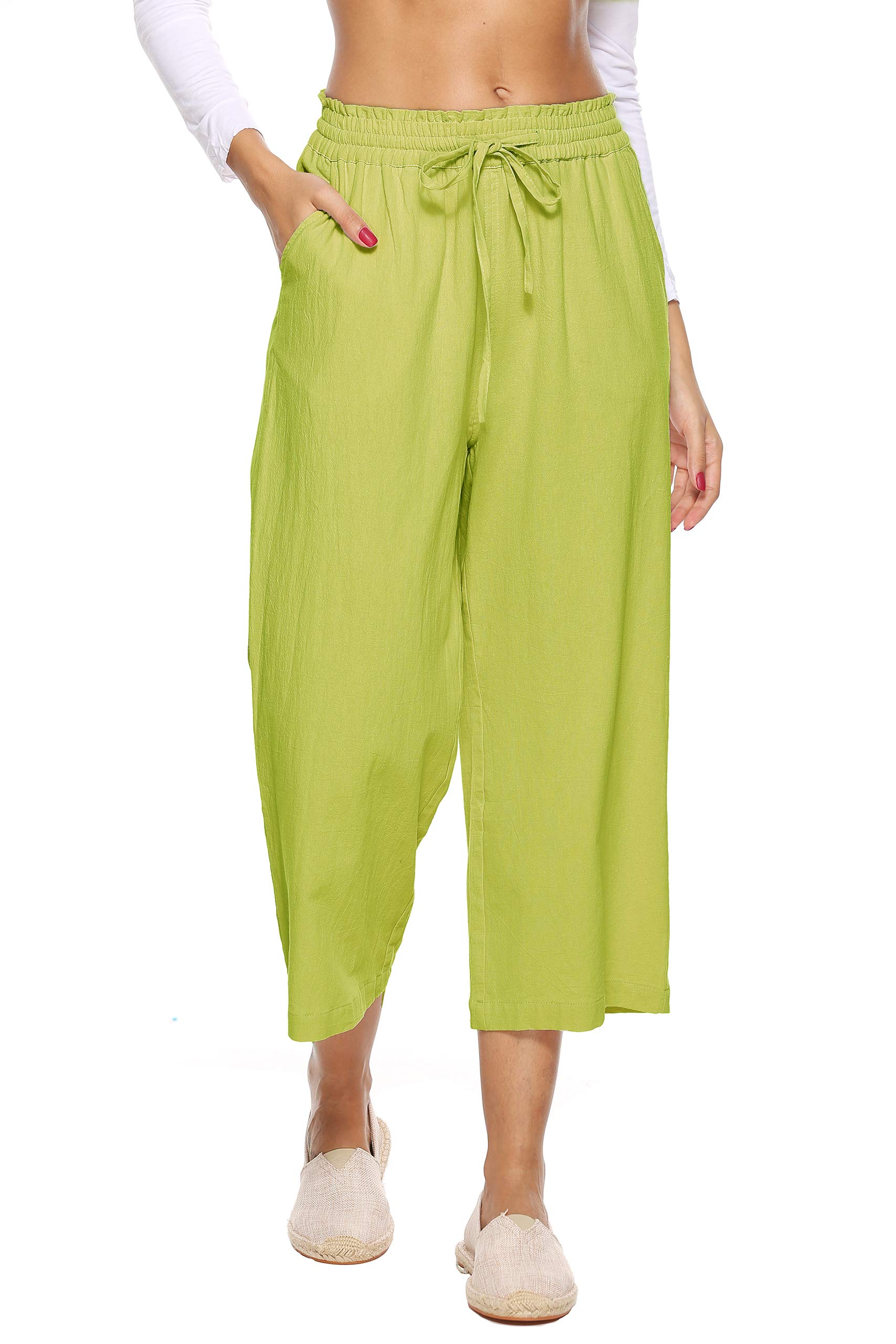 LNX Women's Linen Pants - High Waisted Wide Leg Casual Trousers with Drawstring & Pockets | Breathable Summer Lounge Pants for Beach, Yoga & Travel