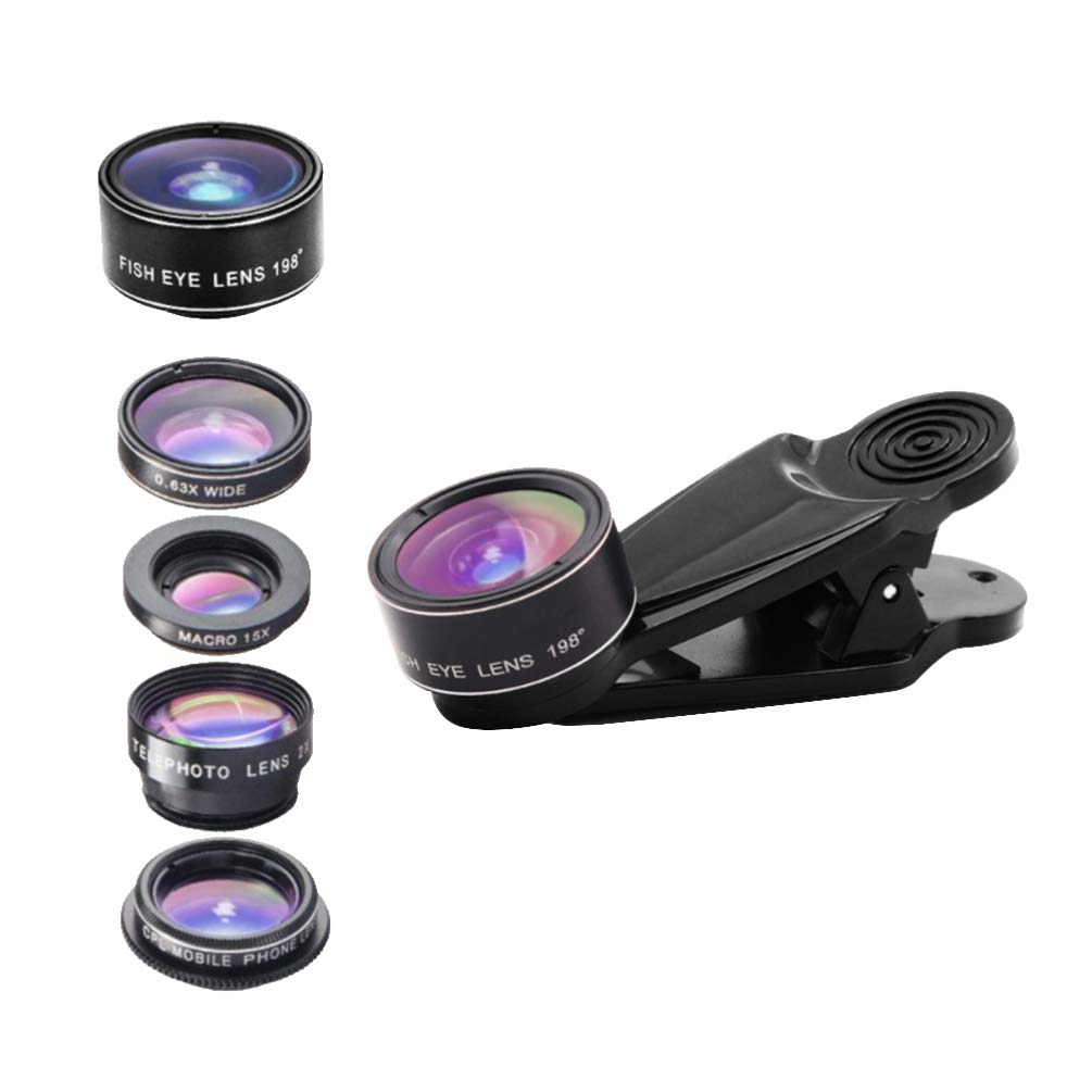 5-in-1 Mobile Phone Camera Lens Kit - HD Wide Angle, Macro, Fisheye, Telephoto & CPL Lenses for iPhone & Android Smartphones - Perfect for Travel, Vlogging & Photography Enthusiasts