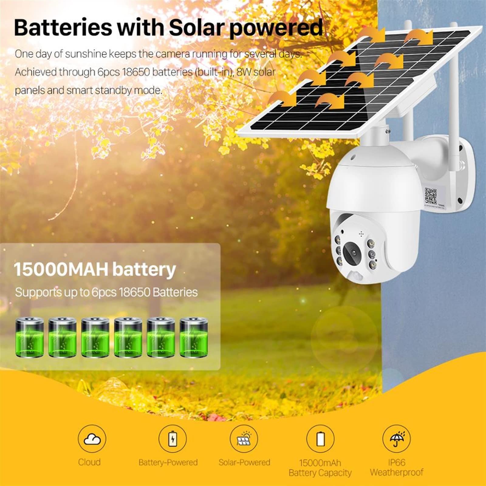 Outdoor Security Camera 1080P HD, Solar Powered PTZ IP Camera with PIR Human Detection, 15000mAh Battery for Long Standby, 2MP Wireless CCTV (No SD Card Included) - Ideal for Home Surveillance, Yard Monitoring, and Business Security