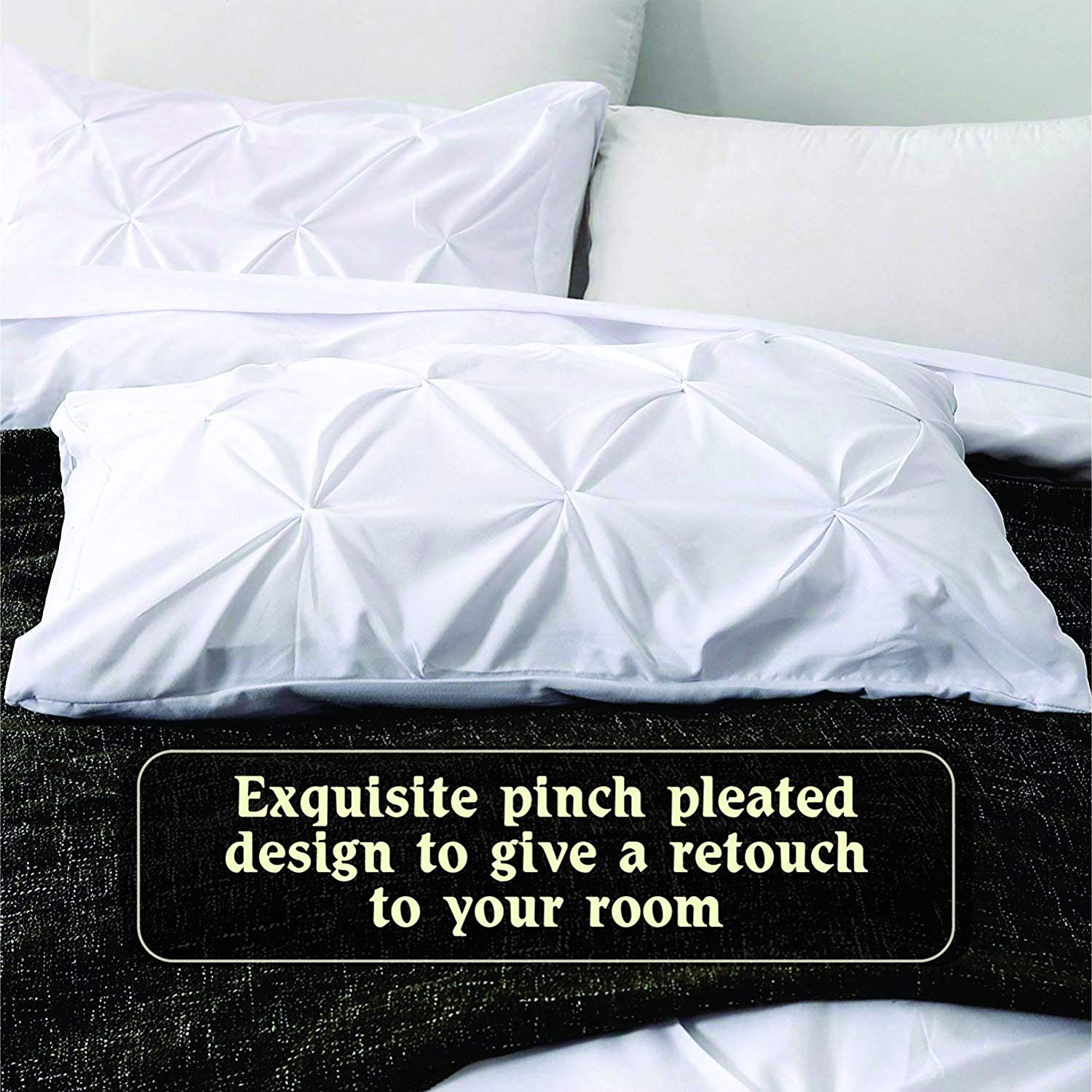 Ultra Soft 3-Piece Pinch Pleated Duvet Cover Set - Stylish Brushed Microfiber Bedding with Zipper & Corner Ties (Full/Queen, White) - Perfect for Master Bedrooms, Guest Rooms & Cozy Home Decor