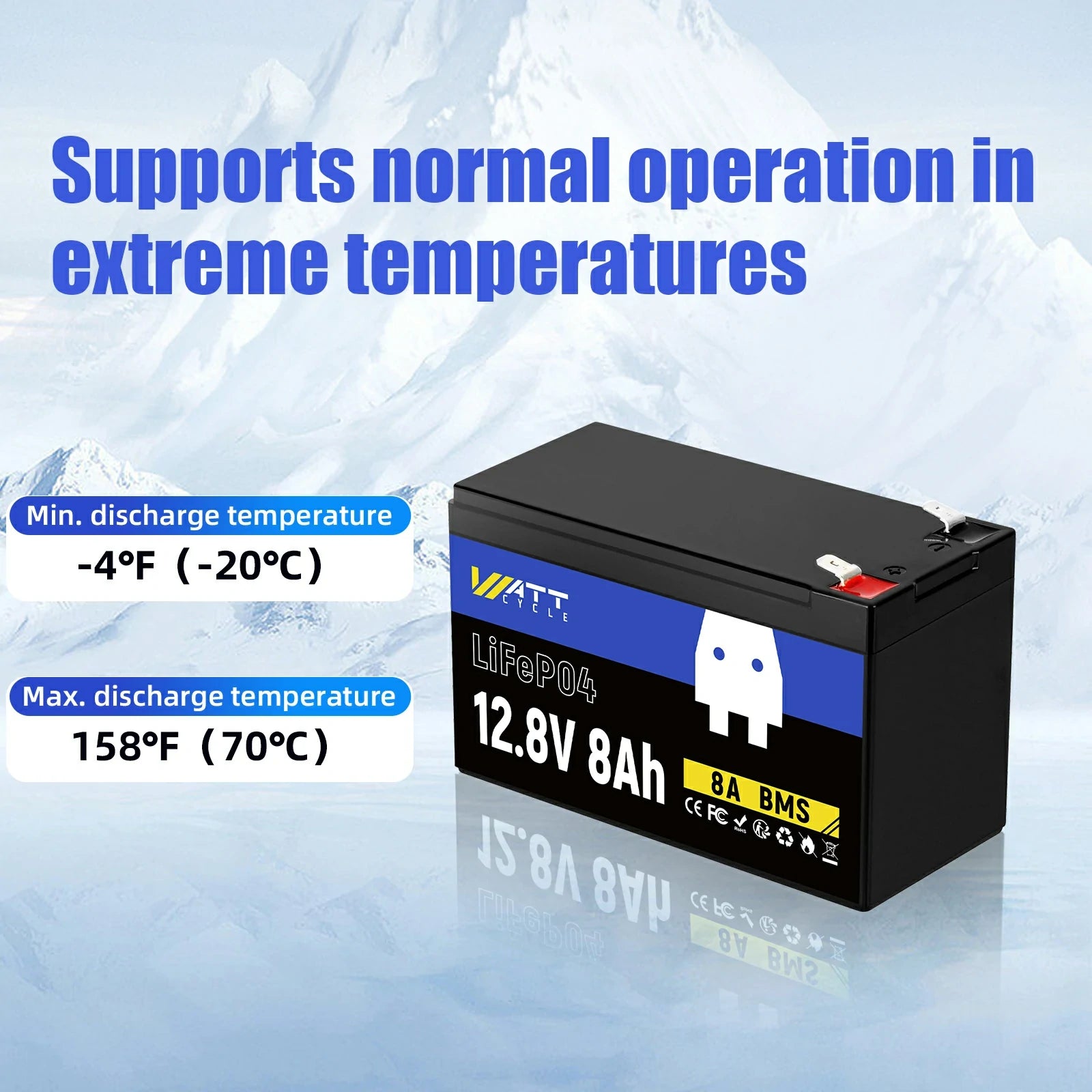 12V 8Ah LiFePO4 Rechargeable Battery - Long Lasting Lithium Iron Phosphate Battery for Solar Power, RV, Marine, and Outdoor Adventures - Perfect for Camping, Emergency Backup, and Off-Grid Applications