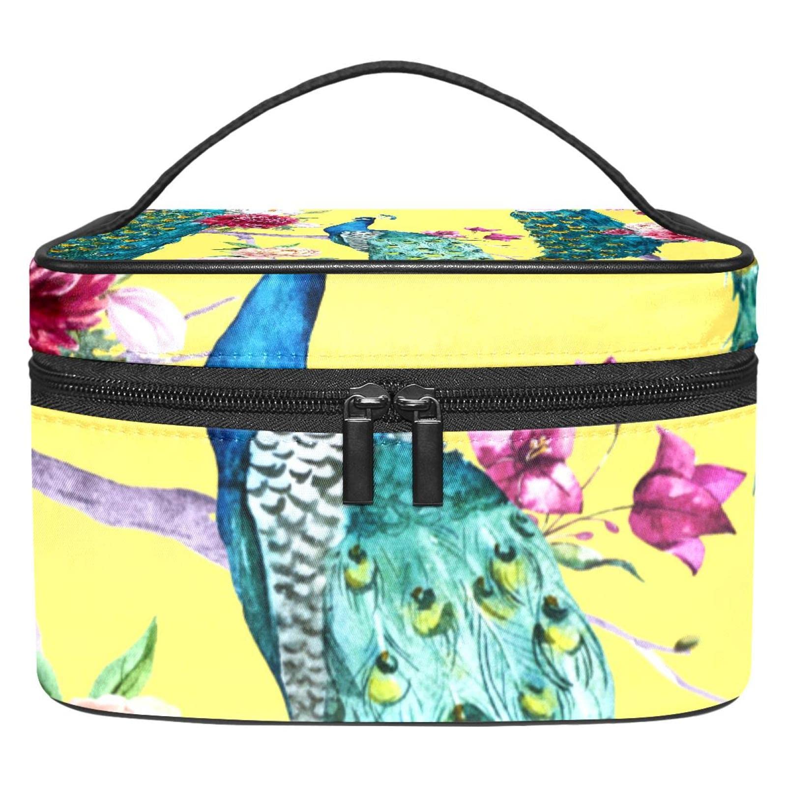 Peacock Cherry Makeup Bag for Women - Waterproof Travel Cosmetic Organizer with Zipper Pouch, Portable Toiletry Storage Bag for Makeup Brushes, Jewelry & Essentials - Perfect for Travel, Gym & Daily Use