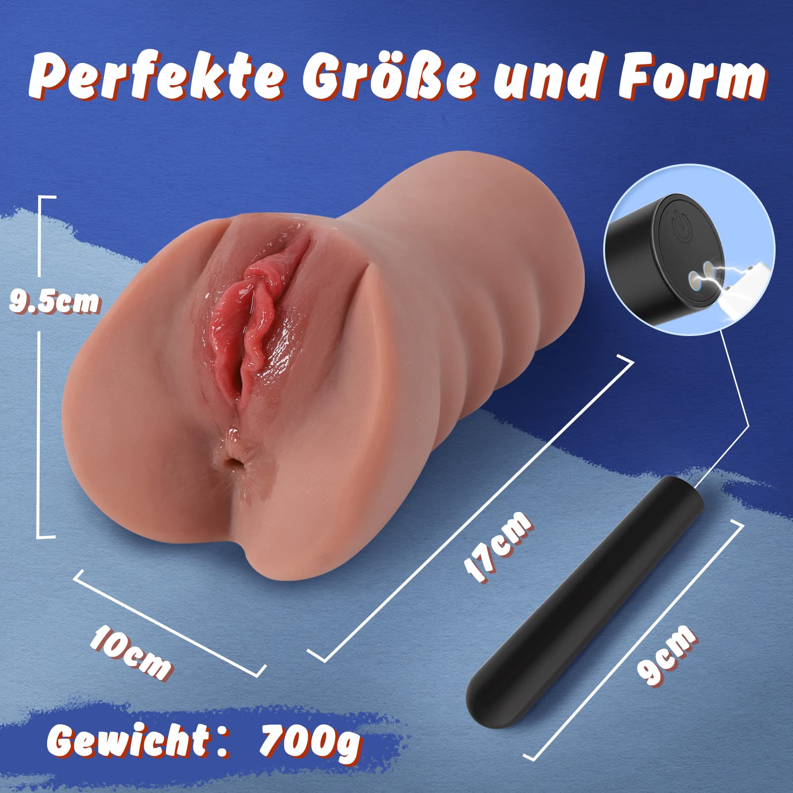 Realistic 700G Male Masturbator with 3D Vibrating Vagina & Clitoris Stimulator - Powerful Penis Vibrating Ring & Anal Stimulation - Portable Pocket Pussy for Men - Perfect for Solo Play, Couples Fun & Discreet Adult Pleasure
