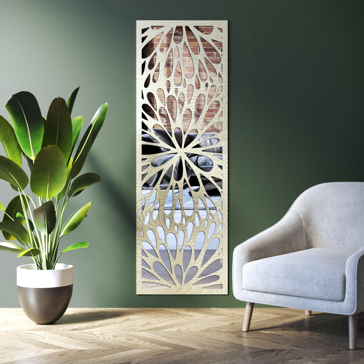 Decorative Wall Mirror Panel for Indoor Home Decor - Elegant Blossom Design for Living Room, Bedroom & Entryway