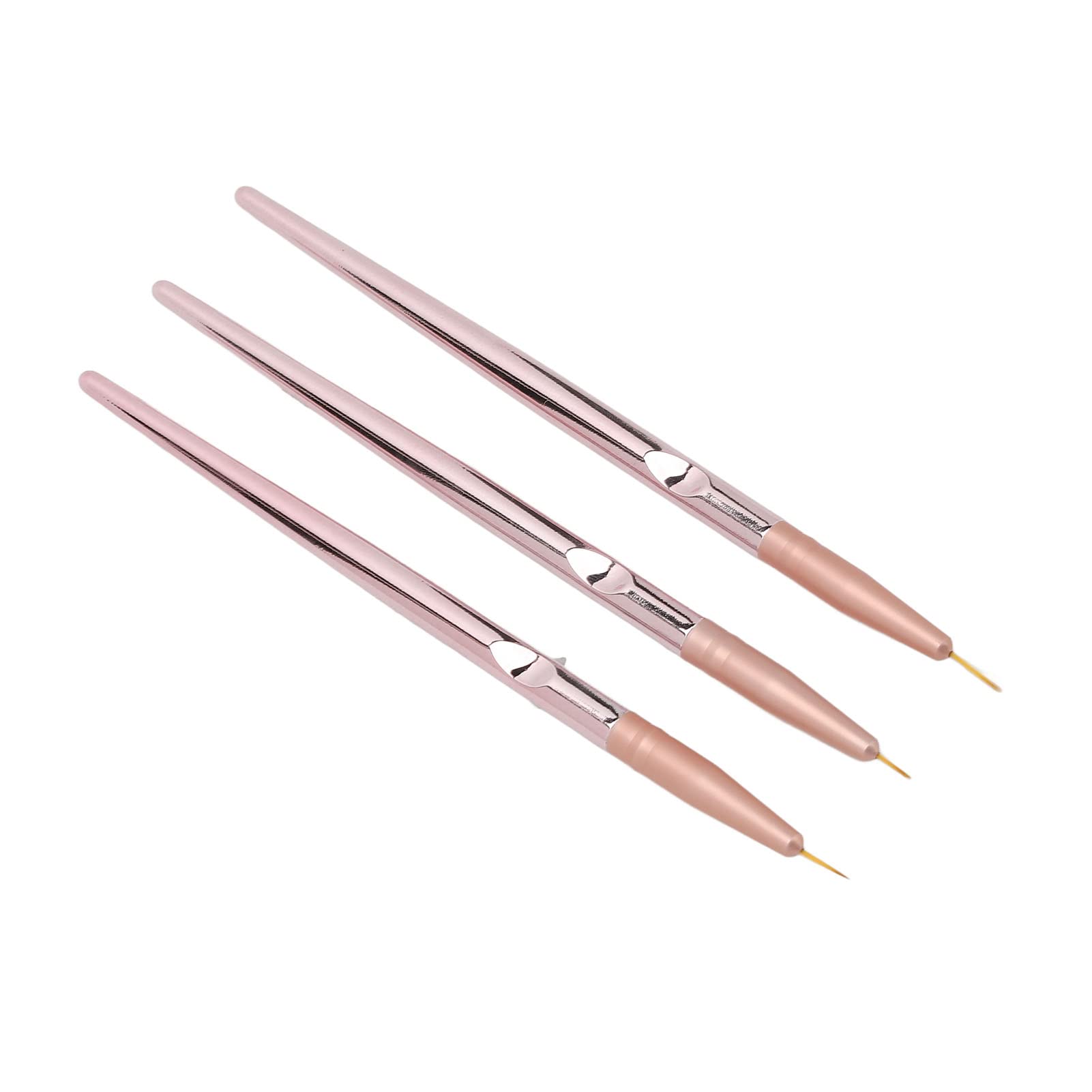 Professional Nail Art Liner Brushes Set - 3PCS Rose Gold Metal Barrel Nylon Bristle Detail Brushes with Lid for Precise Nail Painting & Drawing | Perfect for Home Salon, DIY Manicure & Nail Art Design